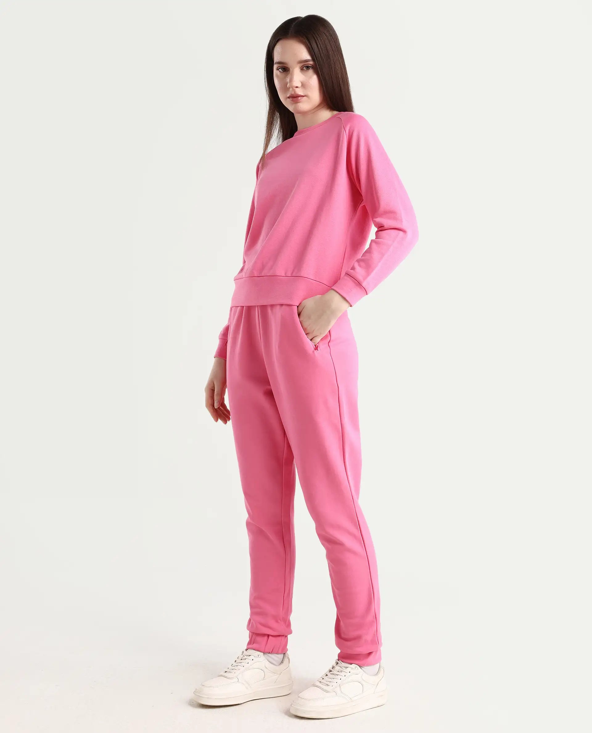 Rareism Women's Heavy Weight Interlock 340 Gsm Cotton Blend Plain Ankle Length Relaxed Fit Track Pant