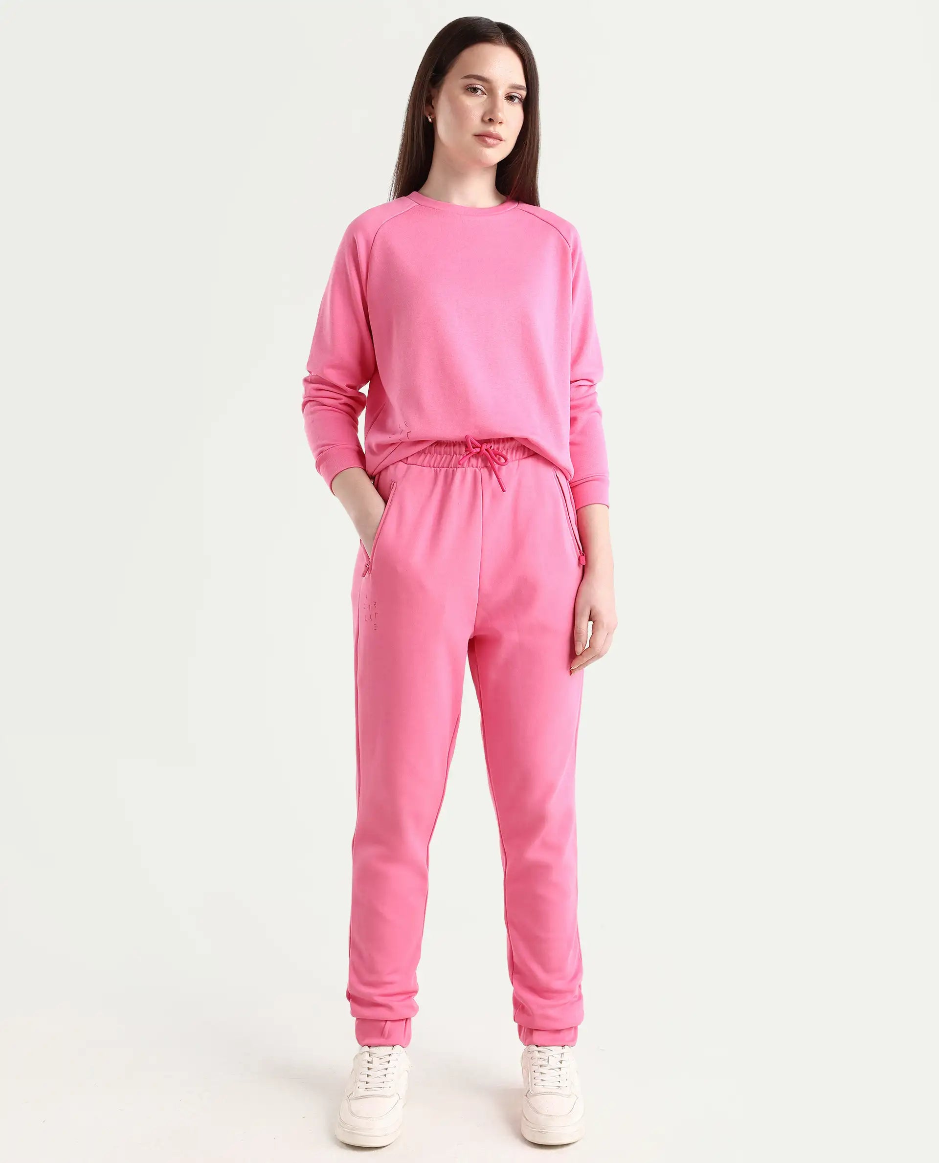 Rareism Women's Heavy Weight Interlock 340 Gsm Cotton Blend Plain Ankle Length Relaxed Fit Track Pant