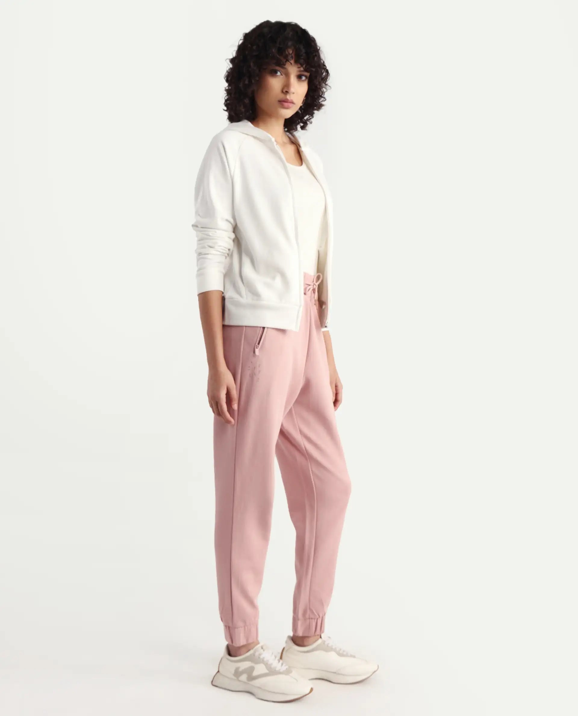 Rareism Women's Heavy Weight Interlock 340 Gsm Cotton Blend Plain Ankle Length Relaxed Fit Track Pant