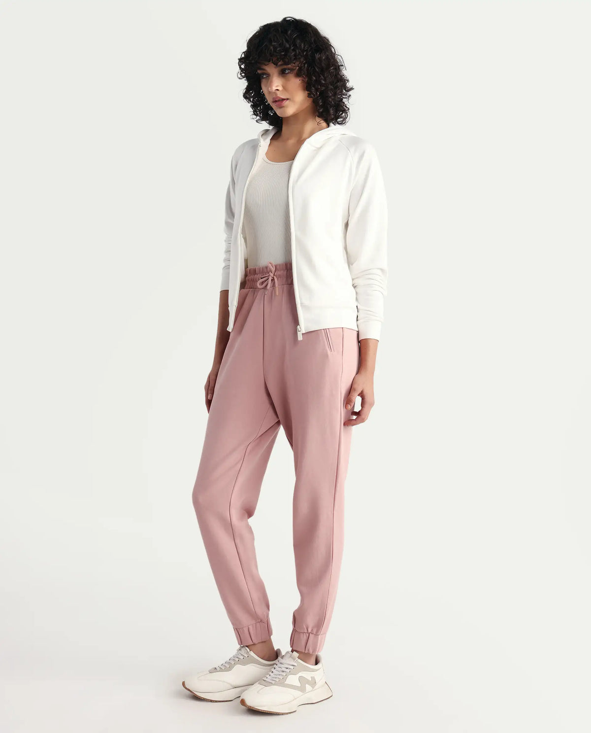 Rareism Women's Heavy Weight Interlock 340 Gsm Cotton Blend Plain Ankle Length Relaxed Fit Track Pant