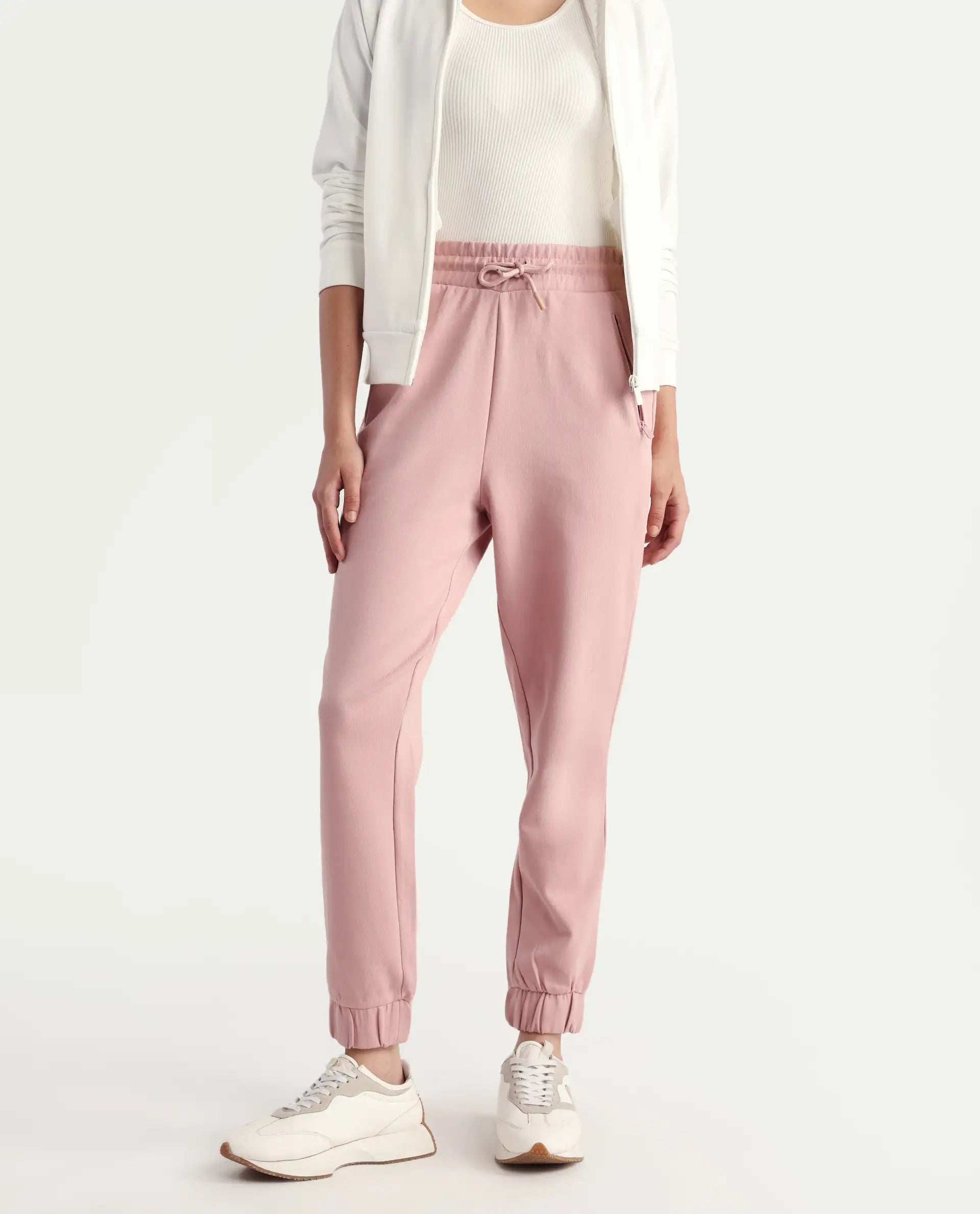 Rareism Women's Heavy Weight Interlock 340 Gsm Cotton Blend Plain Ankle Length Relaxed Fit Track Pant