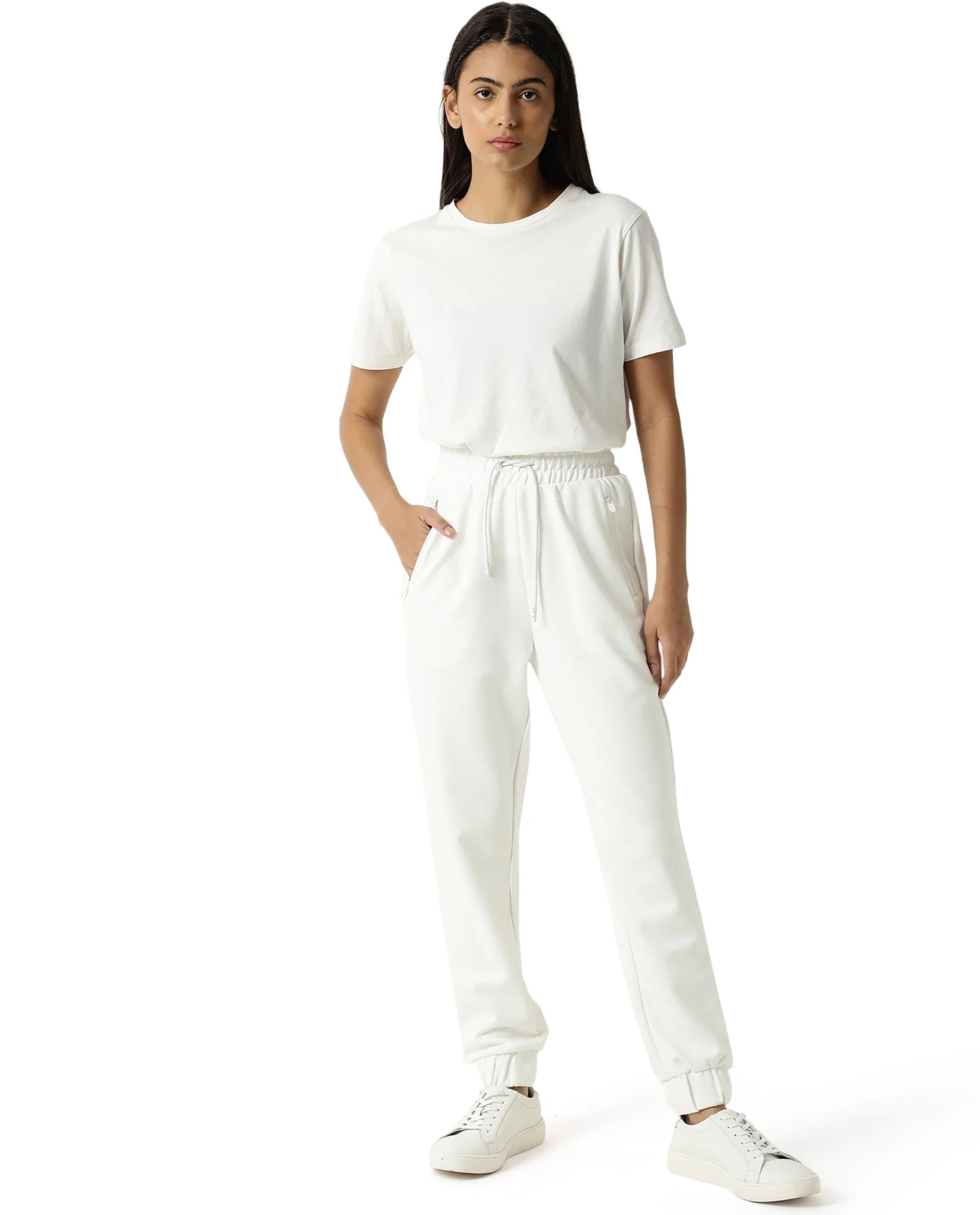 Rareism Women's Heavy Weight Interlock 340 Gsm Cotton Blend Plain Ankle Length Relaxed Fit Track Pant