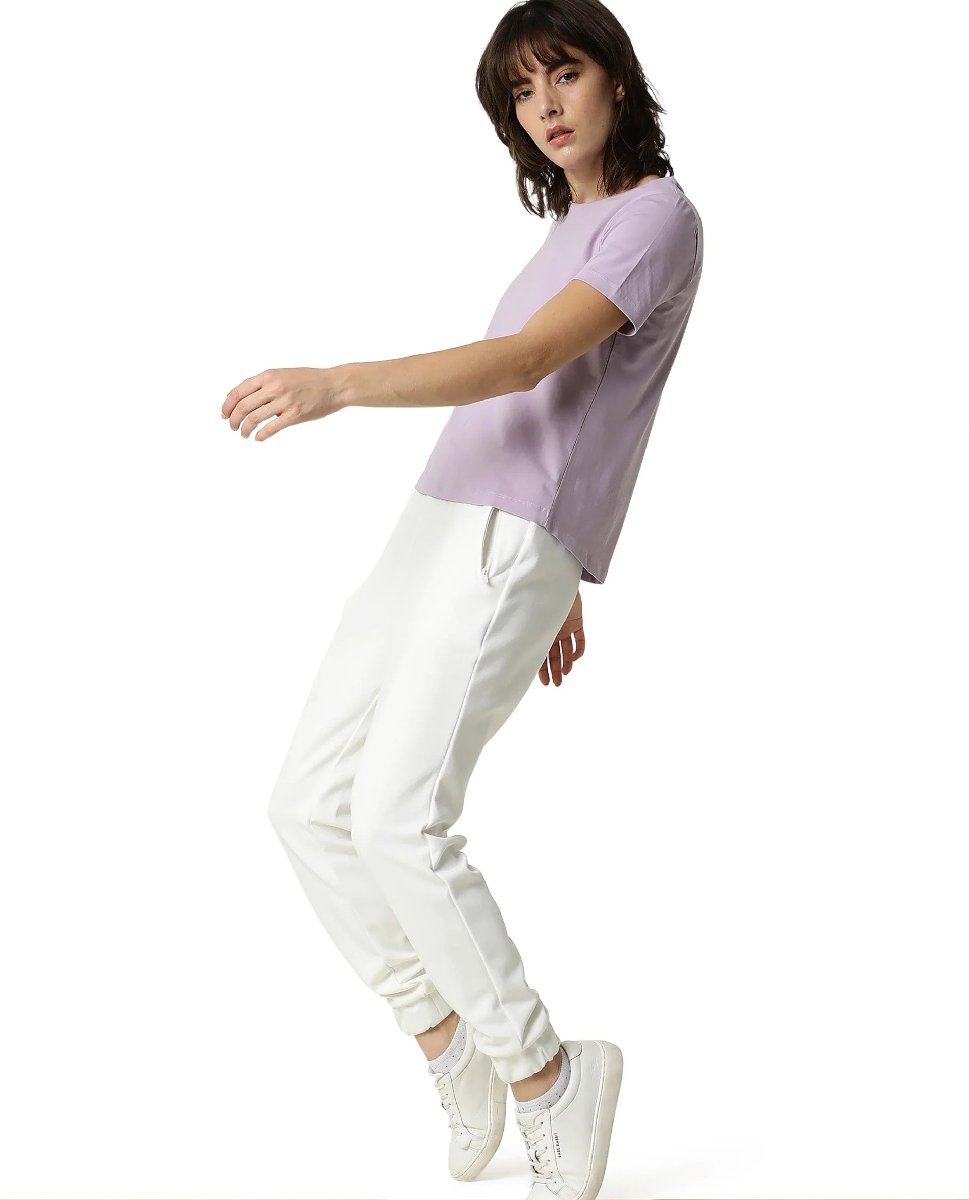 Rareism Women's Heavy Weight Interlock 340 Gsm Cotton Blend Plain Ankle Length Relaxed Fit Track Pant