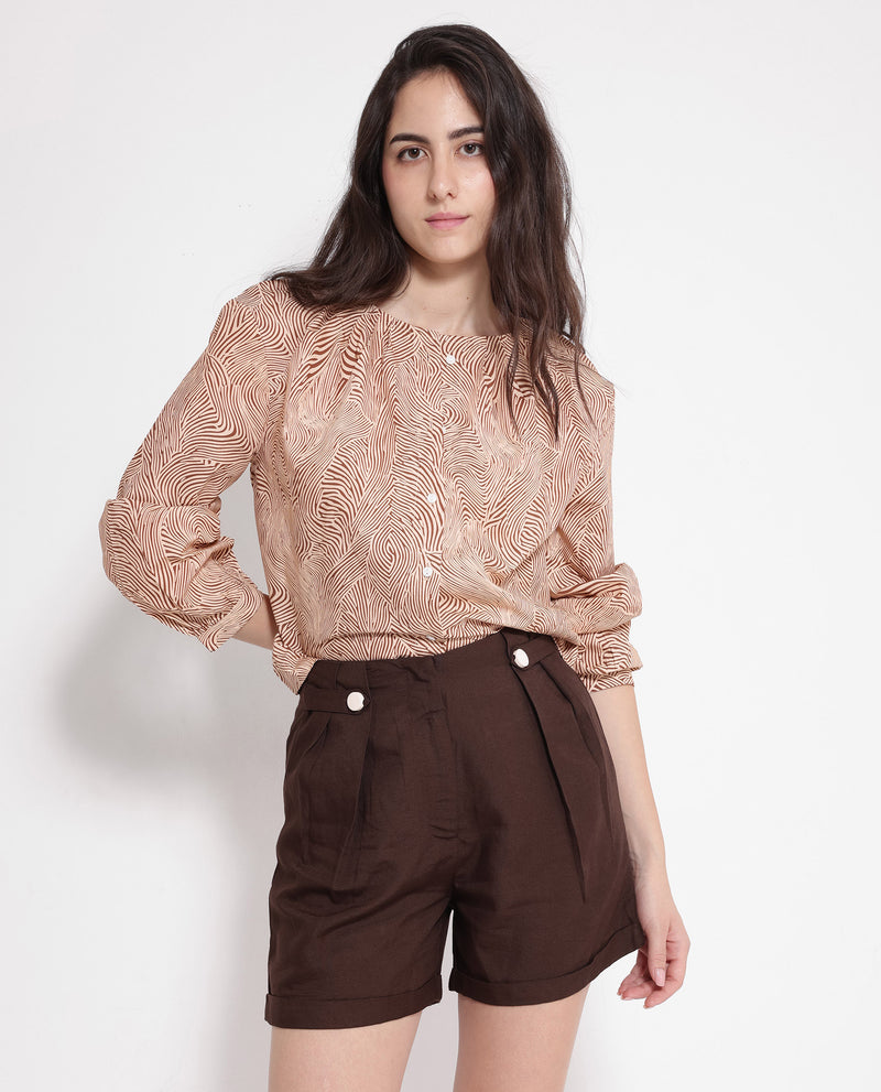 Rareism Women'S Cunelo Brown Cotton Fabric Plain Mini Shorts