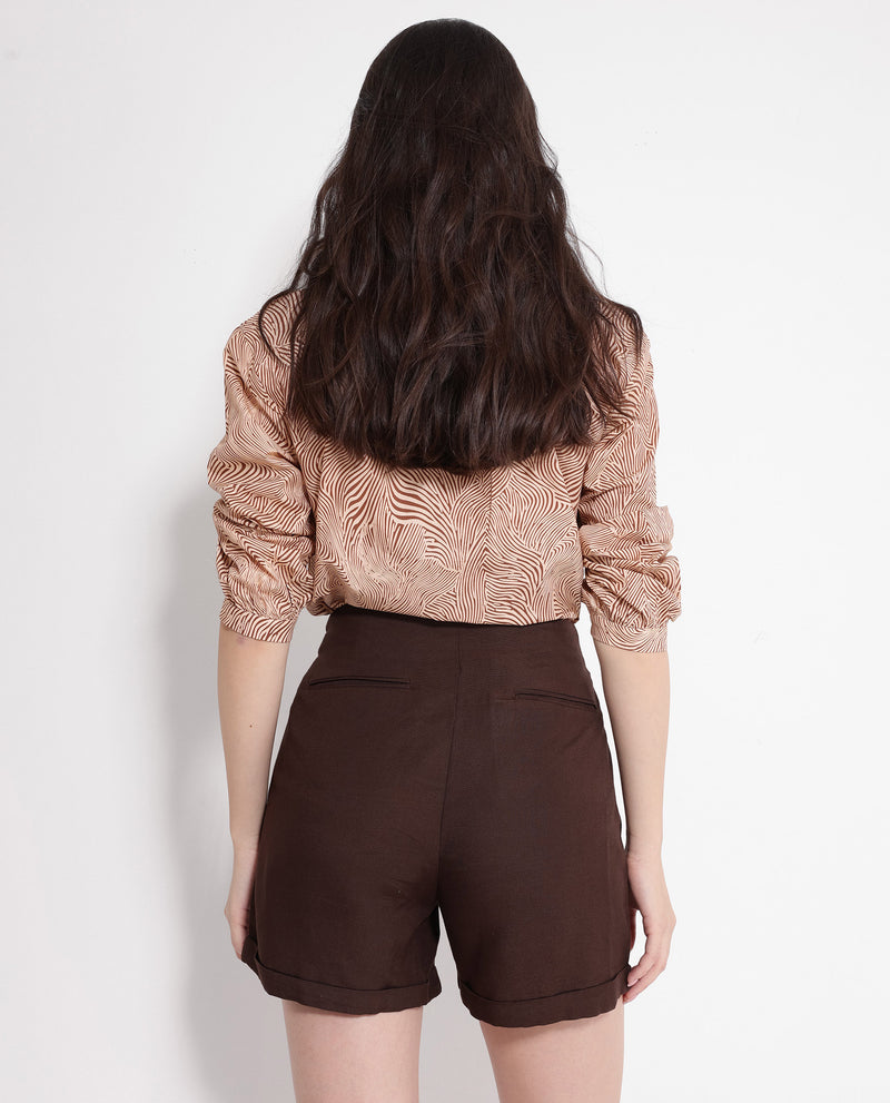 Rareism Women'S Cunelo Brown Cotton Fabric Plain Mini Shorts