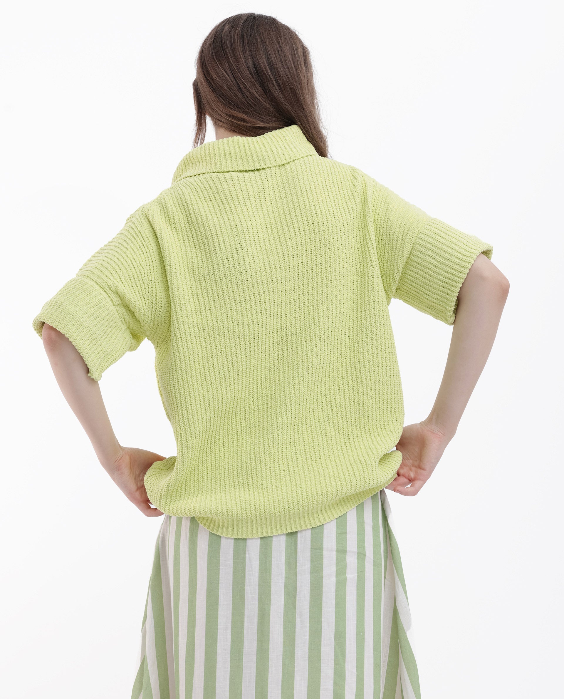 Rareism Women's Daffy 1 Flouroscent Yellow Cotton High Neck Plain Relaxed Fit Sweater