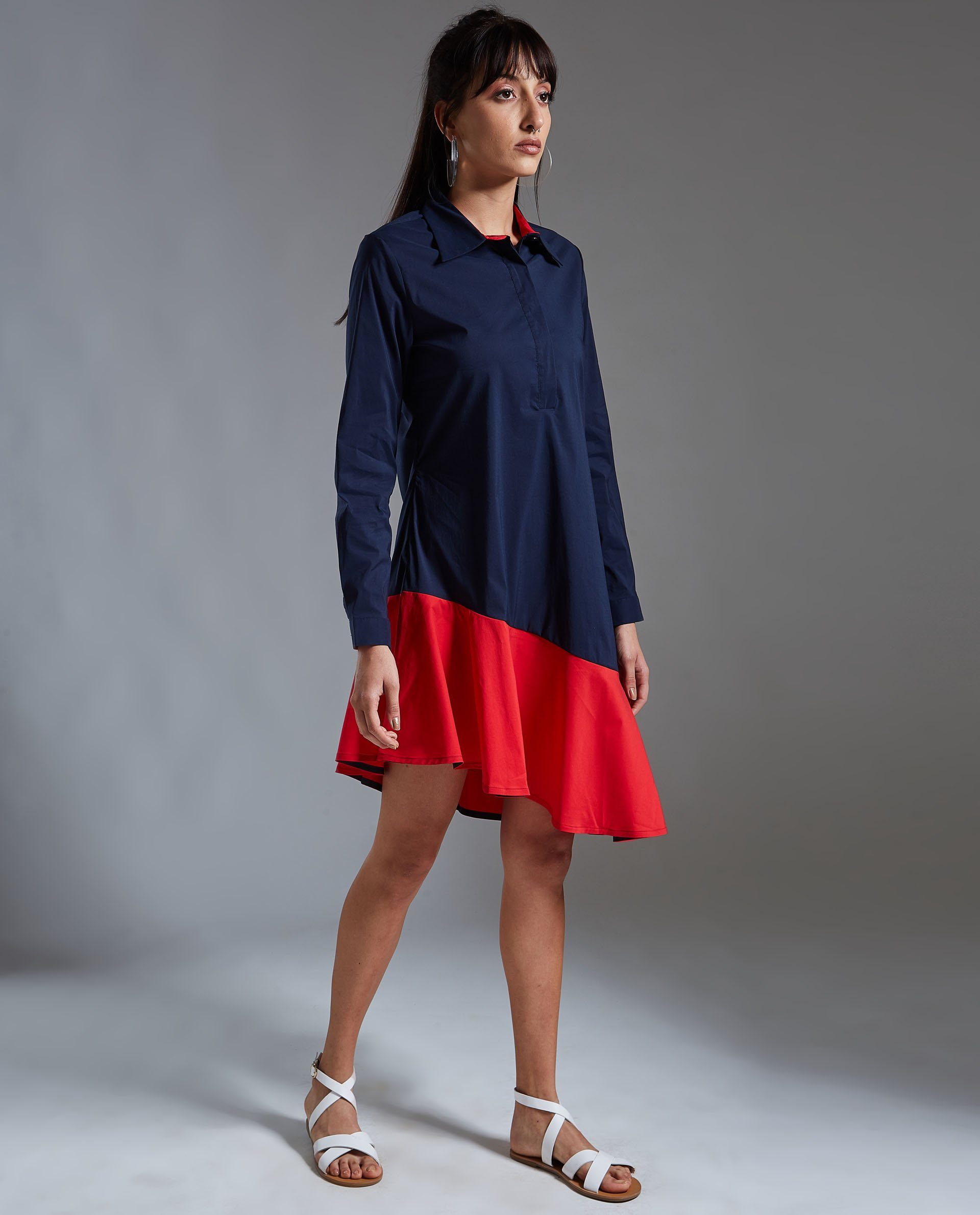 Rareism Women Dahlia Navy Dress Full Sleeves