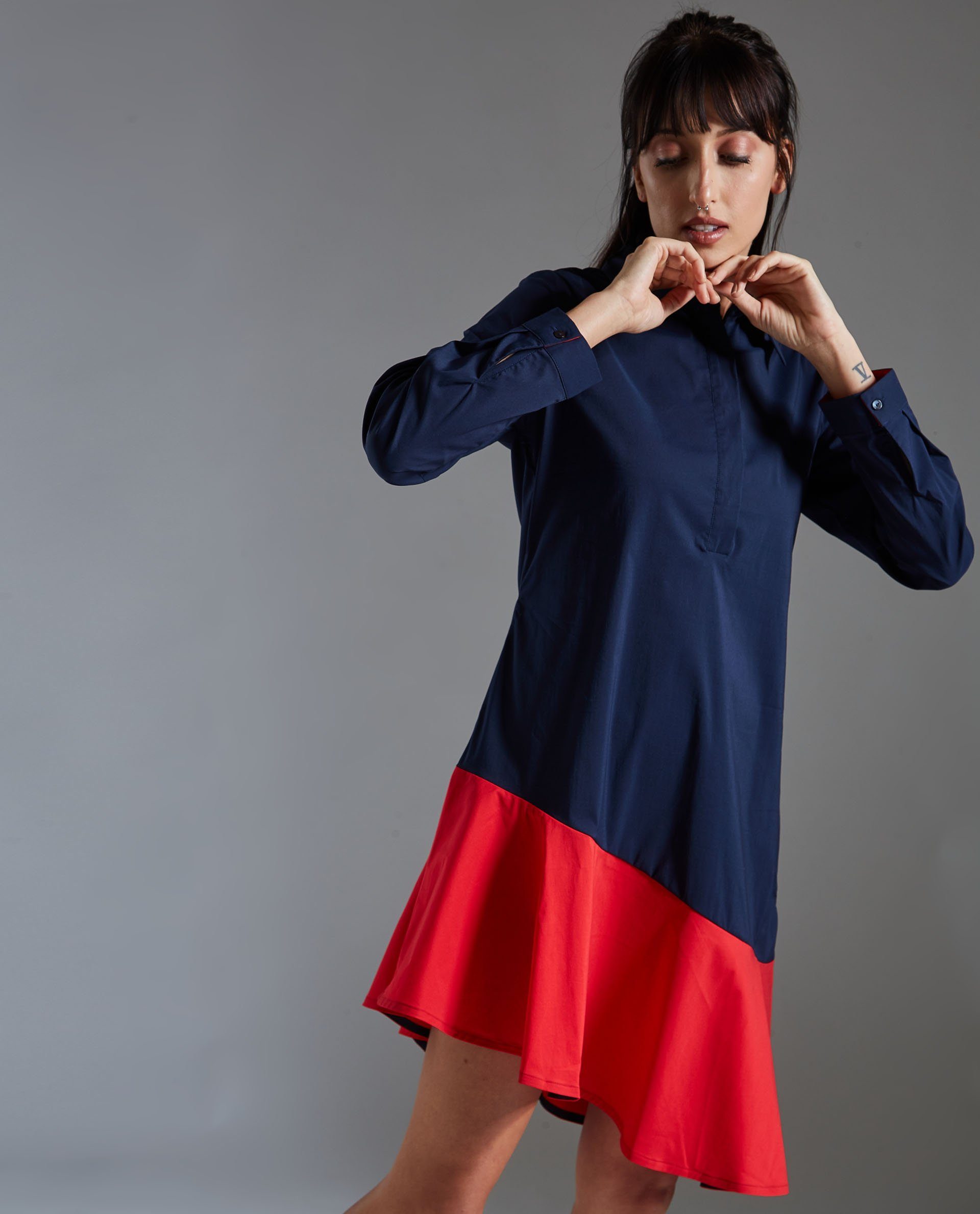Rareism Women Dahlia Navy Dress Full Sleeves