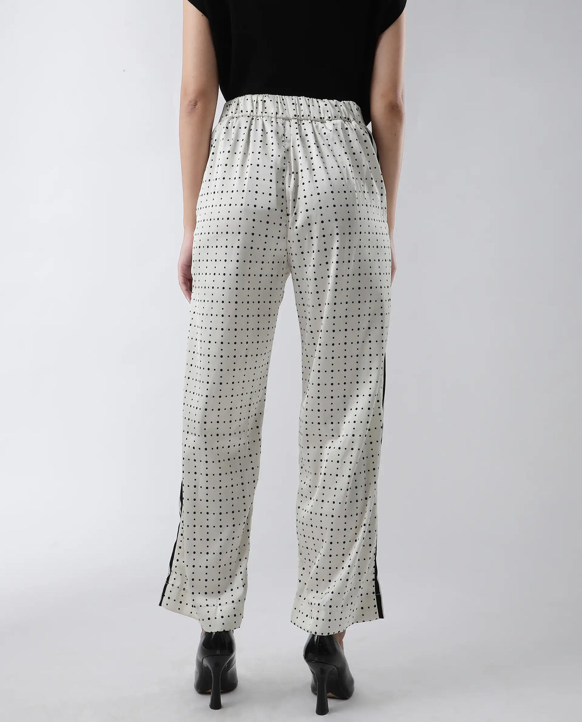 Rareism Women's Dales Beige Polyester Polka Print Ankle Length Tailored Trouser