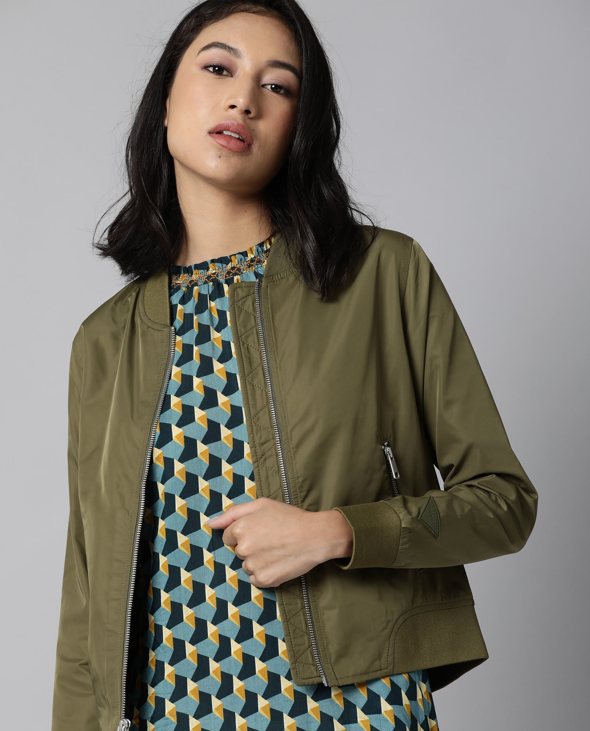 Rareism Women Dandra Green Jacket Full Sleeves Solid