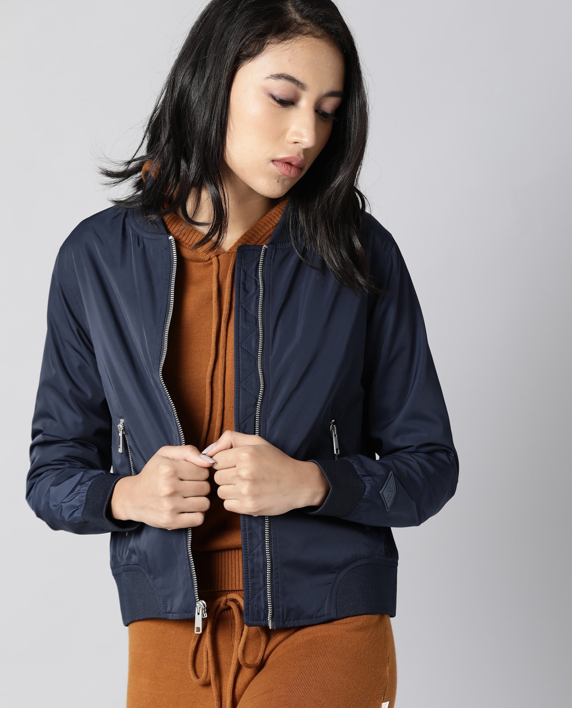 Rareism Women Dandra Navy Jacket Full Sleeves Solid
