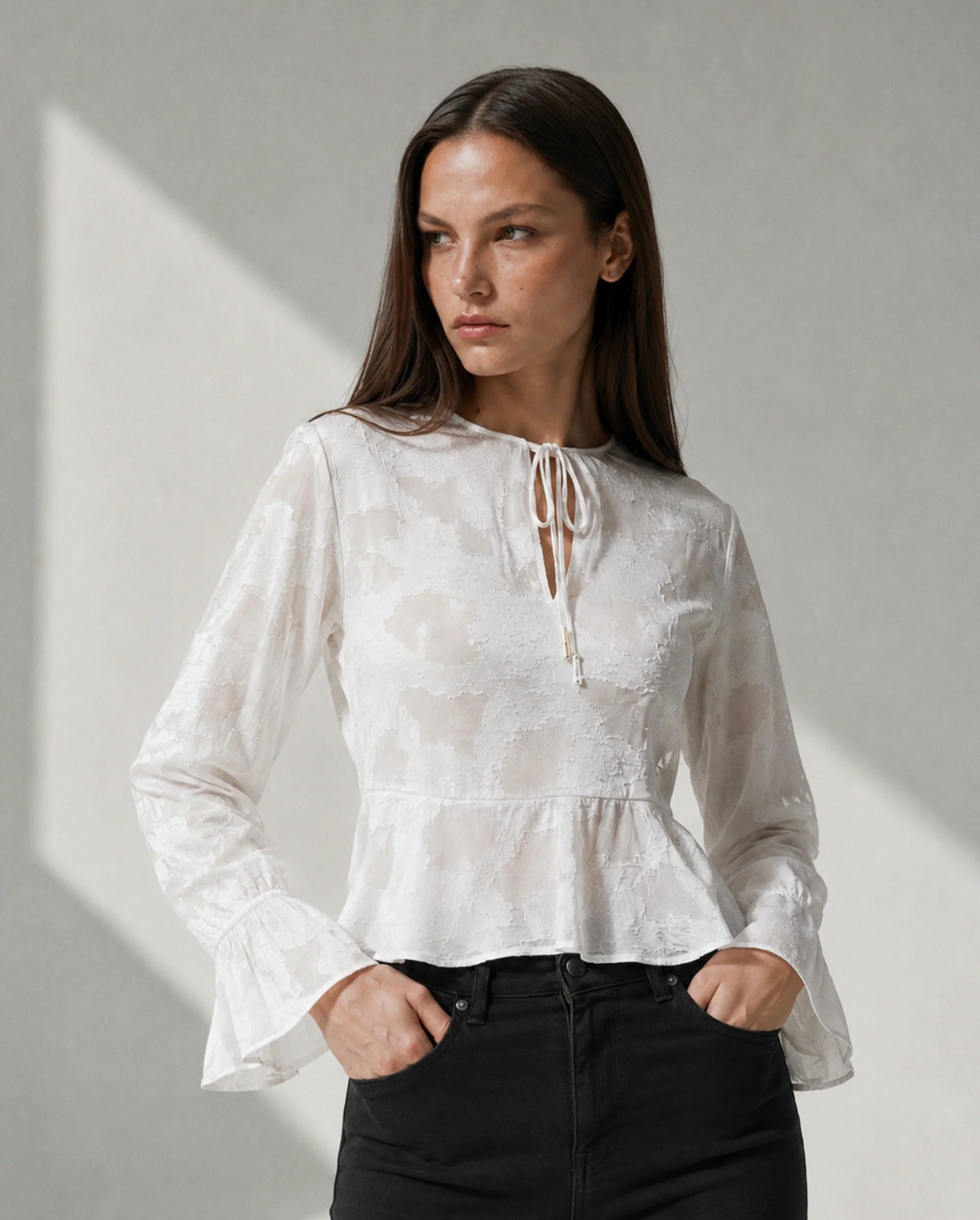 Rareism Women's Daro Offwhite Viscose Blend Tie-Up Regular Plain Top