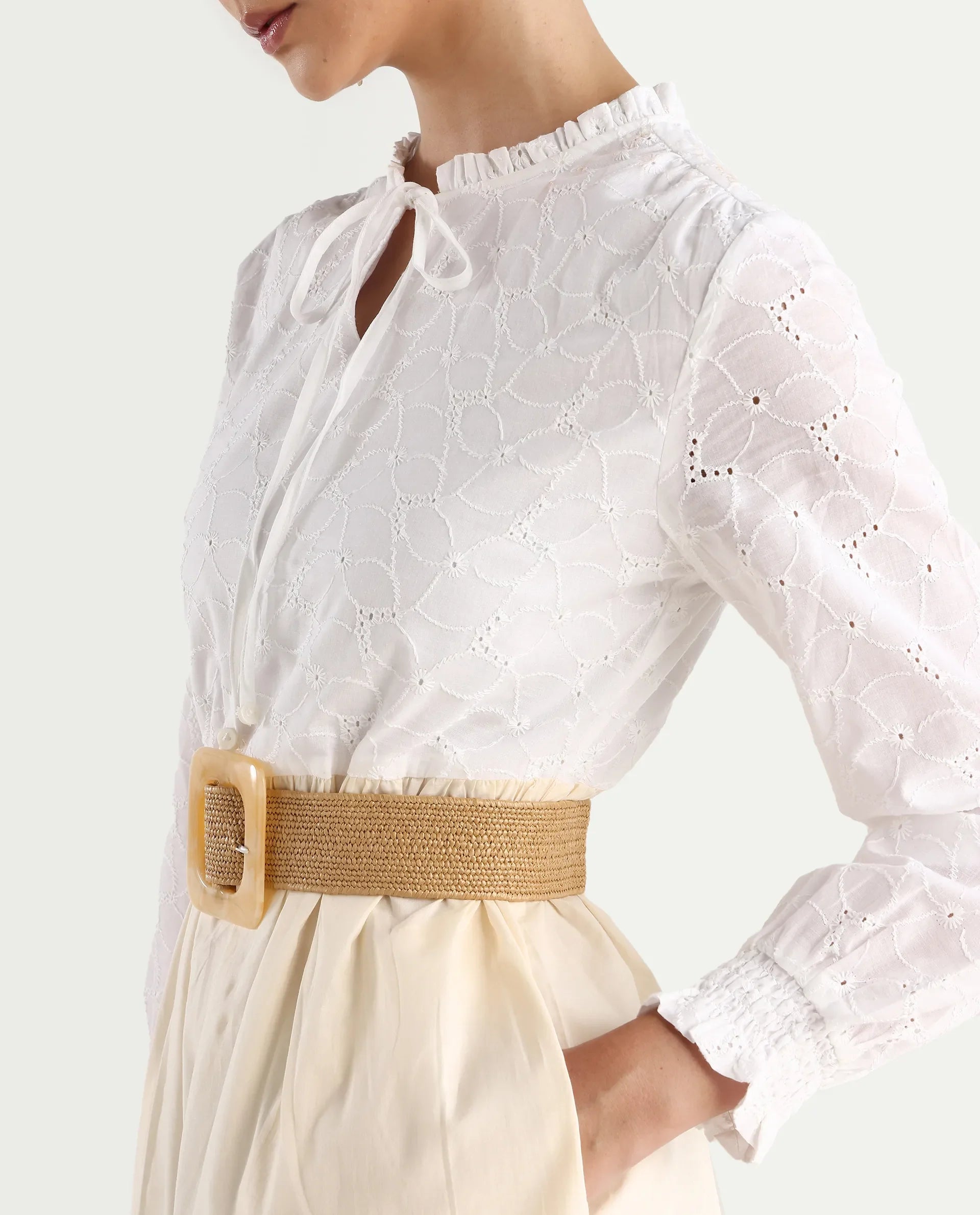 Rareism Women's Deccan Beige Cotton Sweetheart Neck Plain Bishop Sleeve Maxi Tiered Dress