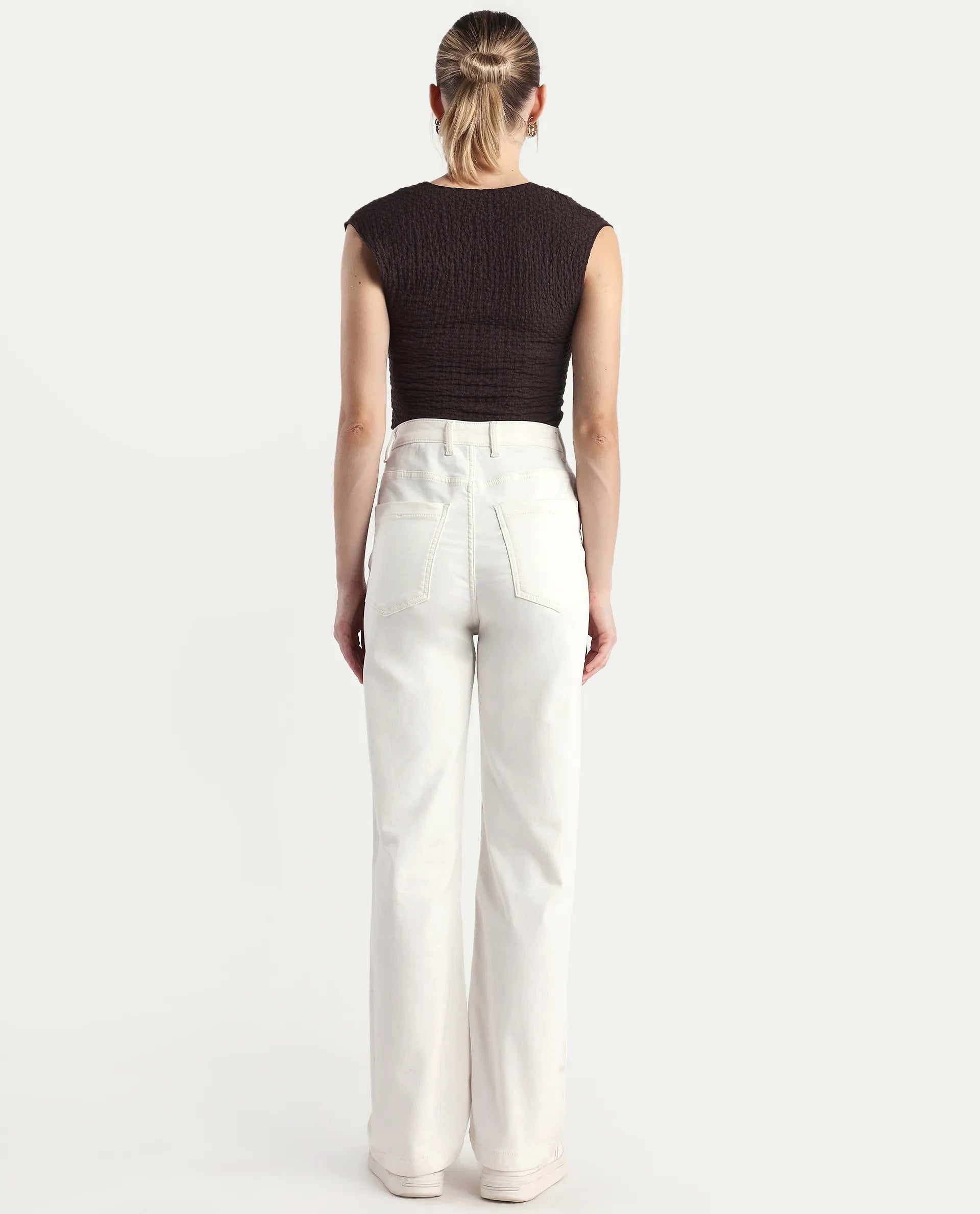 Rareism Women's Denby Off White Cotton Blend Straight Plain Jeans