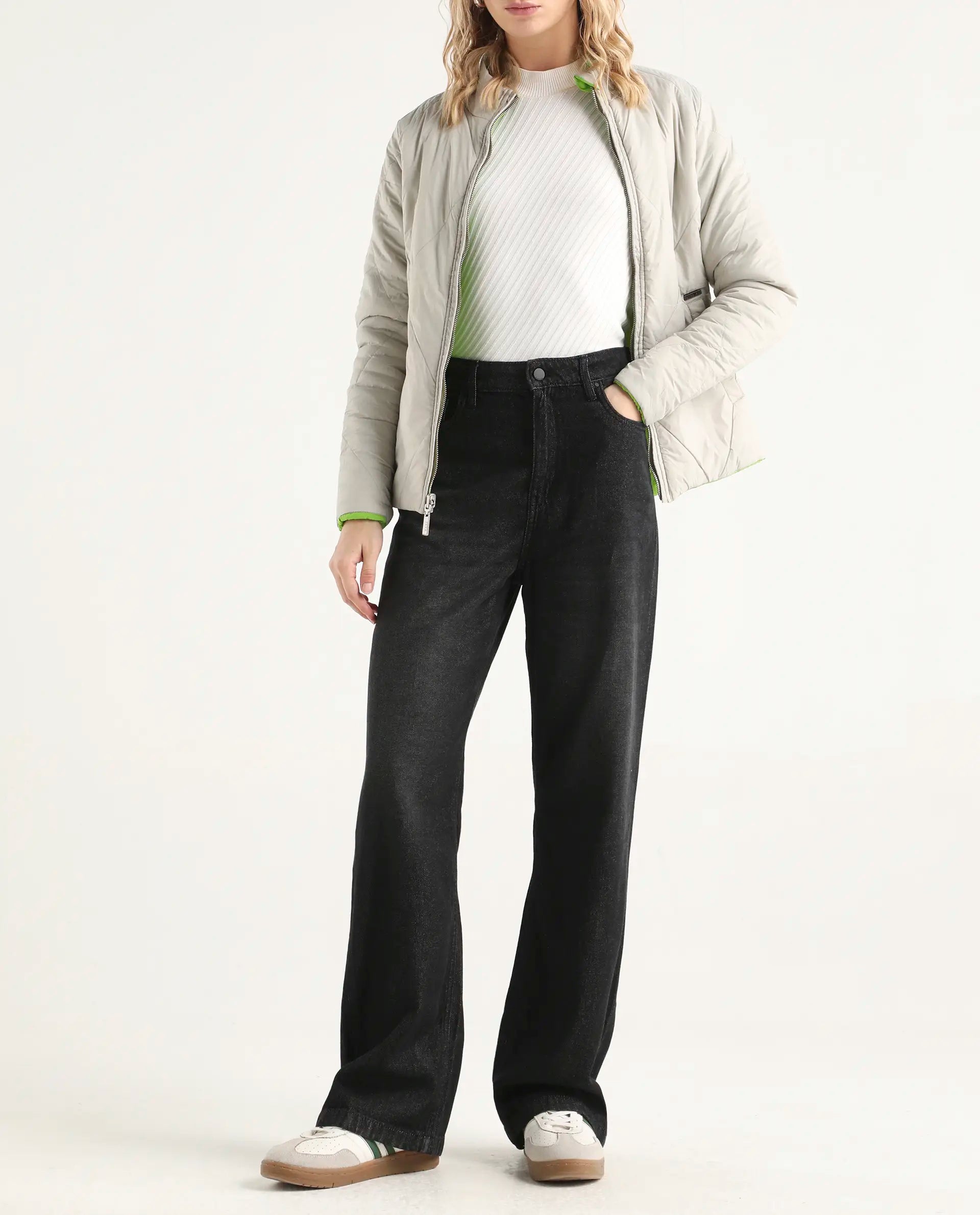 Rareism Women's Dency Black Cotton Straight Plain Jeans