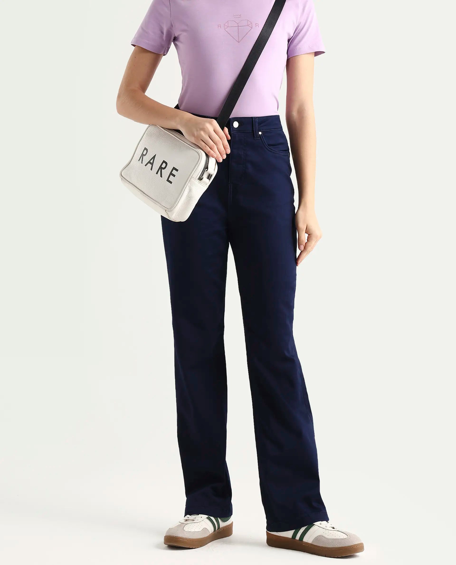 Rareism Women's Denly Navy Cotton Blend Straight Plain Jeans