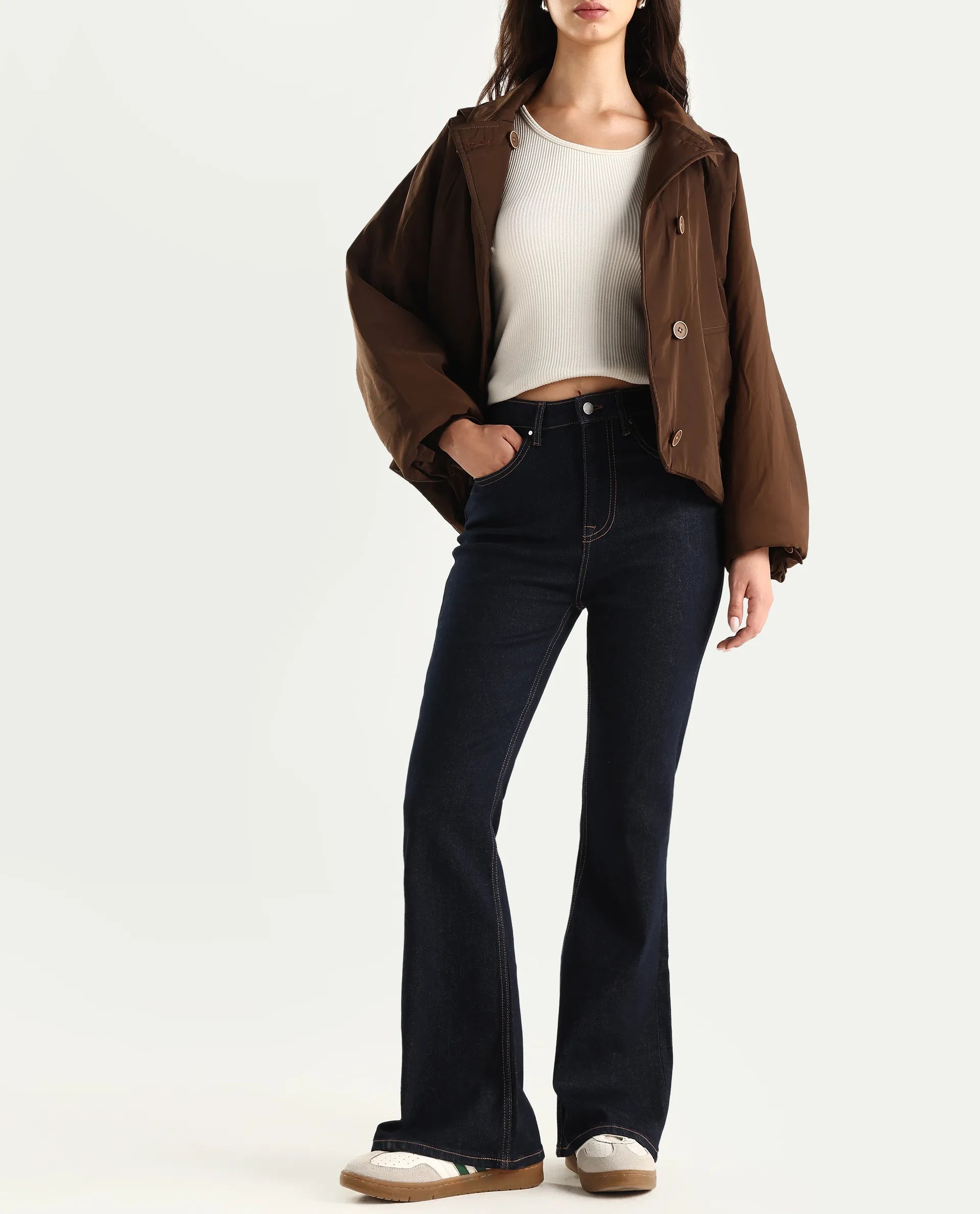 Rareism Women's Denon Dark Navy Cotton Blend Carrot Plain Jeans