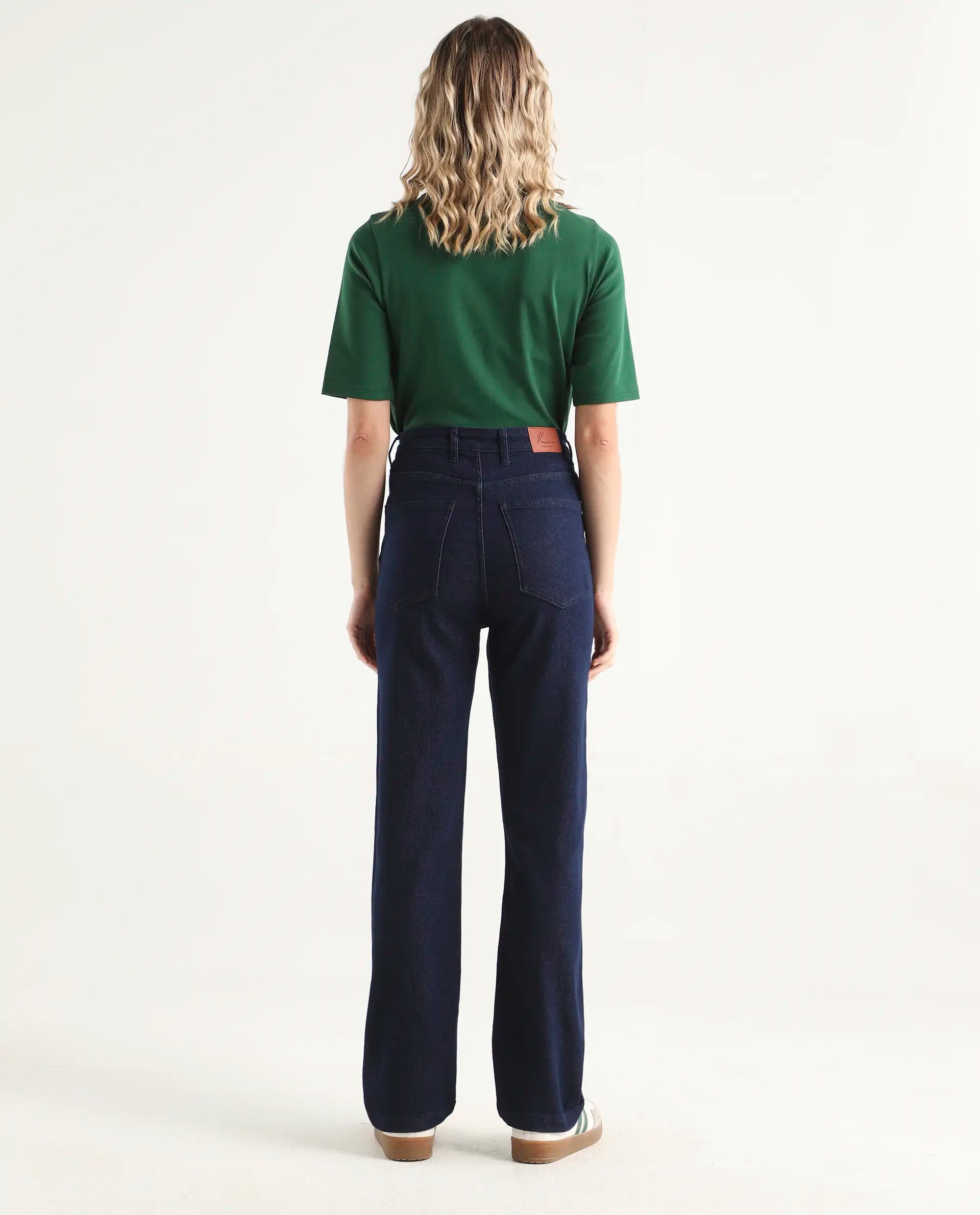 Rareism Women's Denvy Blue Cotton Blend Straight Plain Jeans