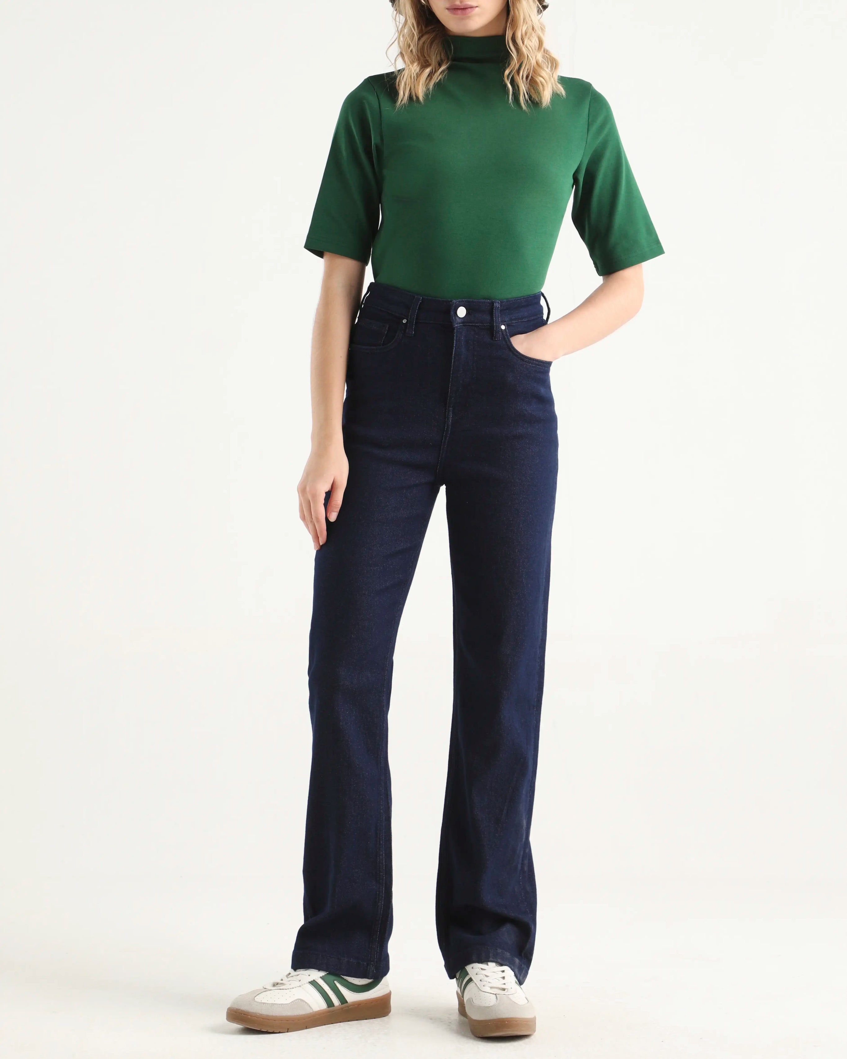 Rareism Women's Denvy Blue Cotton Blend Straight Plain Jeans