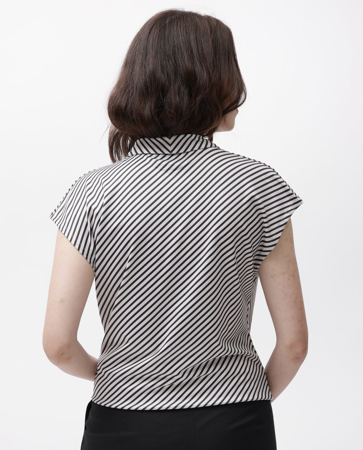 Rareism Women Deon Black Polyester Fabric Relaxed Fit V-Neck Sleeveless Striped Top