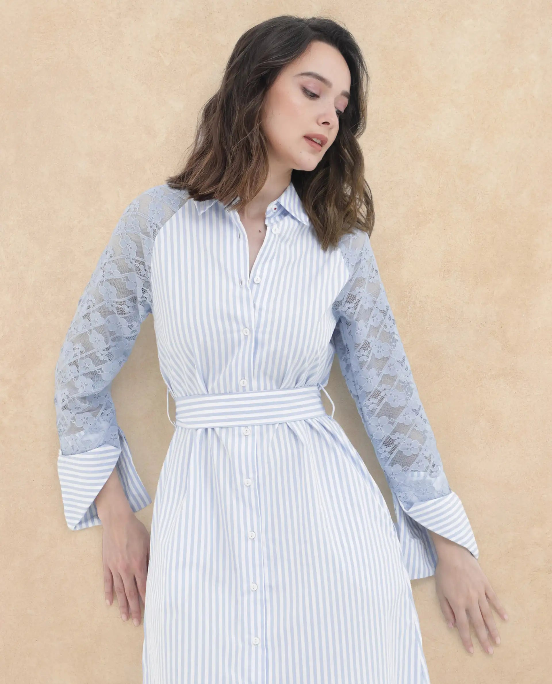 Rareism Women Dima Blue Cotton Fabric Regular Sleeves Collared Neck   Solid Dress