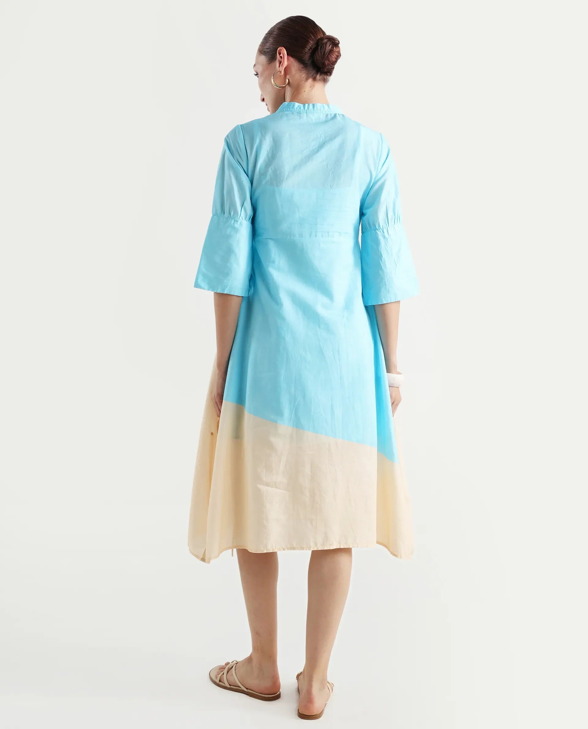 Rareism Women's Dinara Multi Cotton V-Neck Floral Print Midi A-Line Dress