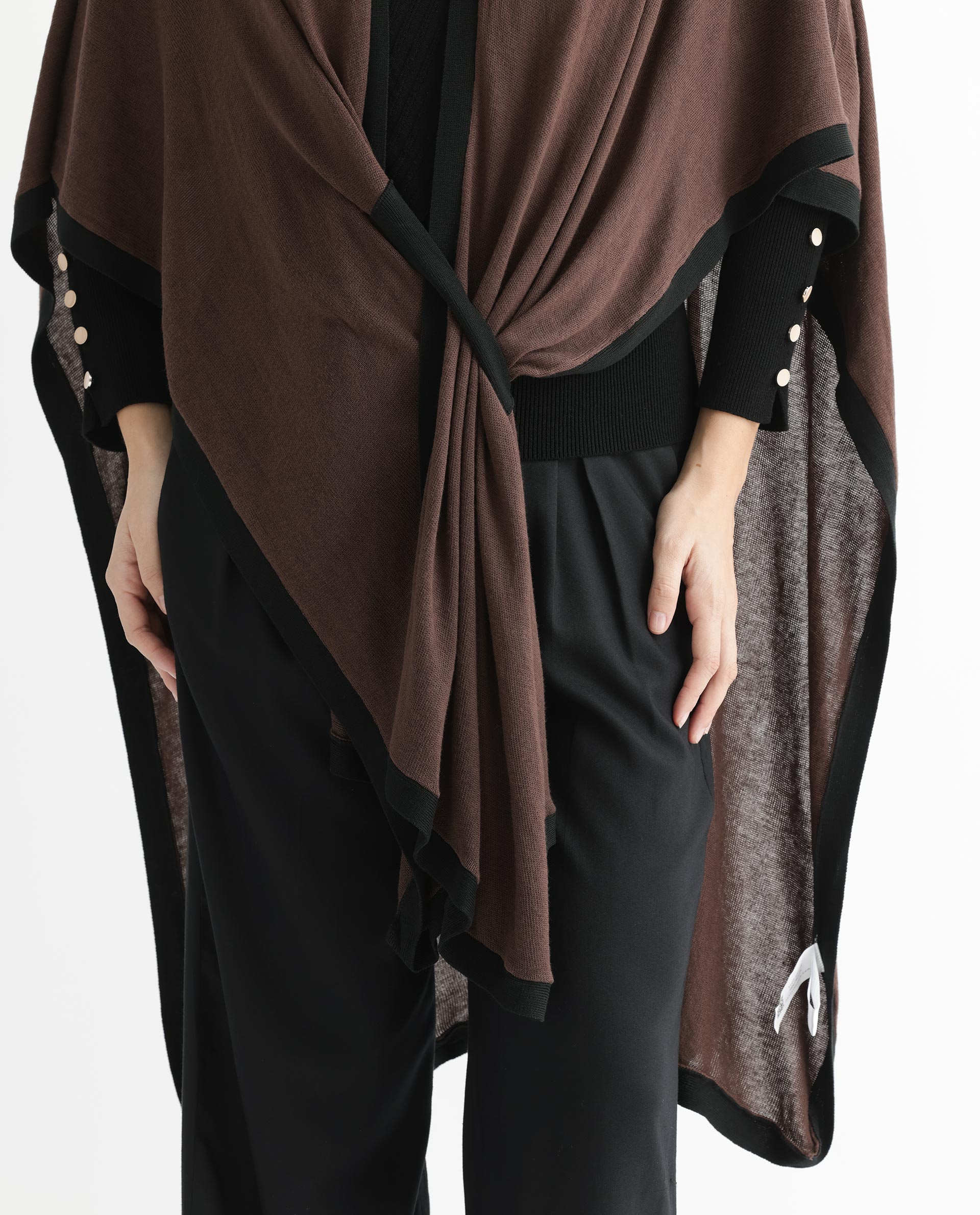 Rareism Women's Display Brown Viscose Collarless Plain Cape Sleeve Relaxed Fit Sweater