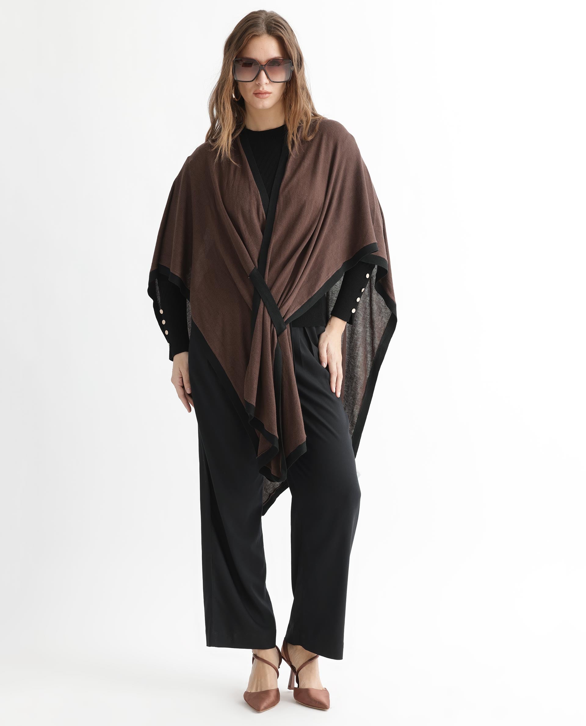Rareism Women Display Brown Viscose Fabric 3/4Th Sleeves Relaxed Fit Solid Collarless Sweater