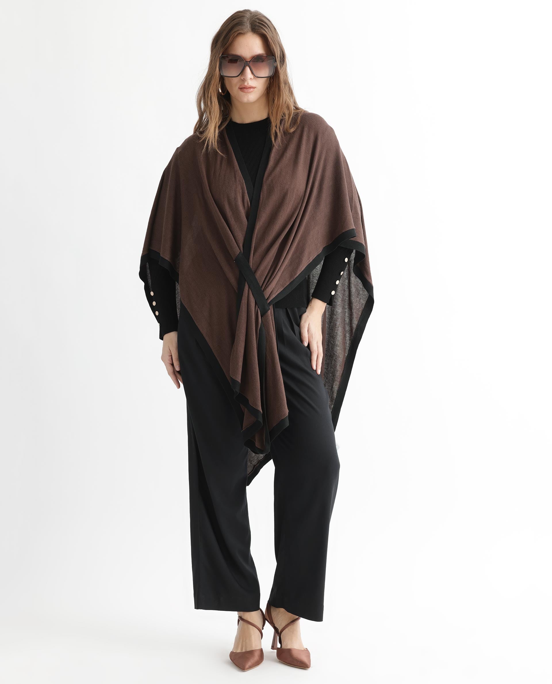 Rareism Women Display Brown Viscose Fabric 3/4Th Sleeves Relaxed Fit Solid Collarless Sweater