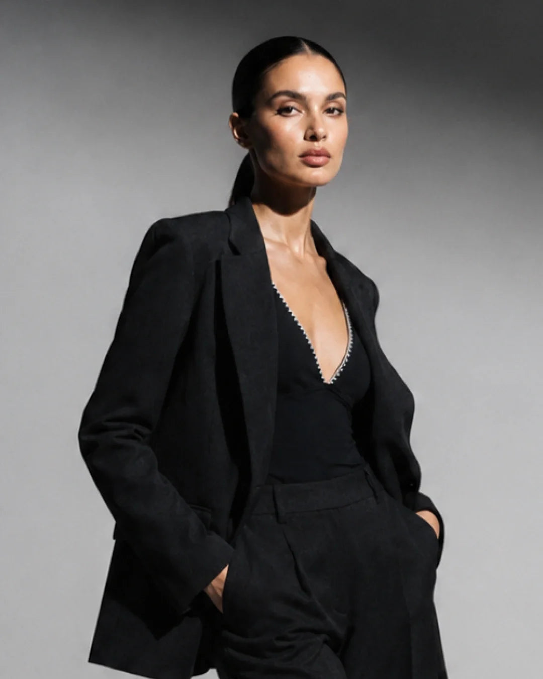 Rareism Women's Diza Black Viscose Blend Lapel Neck Button Regular Plain Blazer