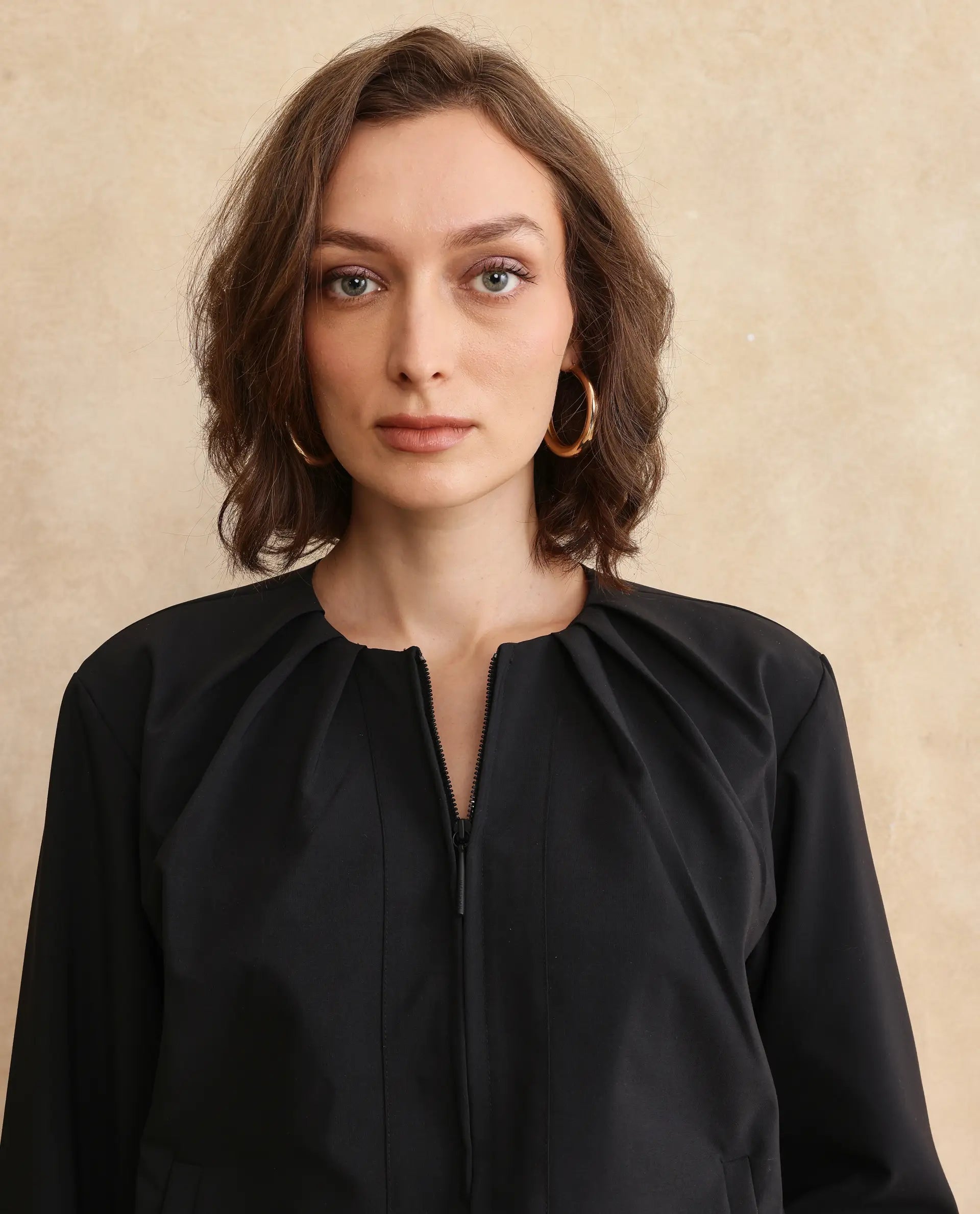 Rareism Women's Dockly Black Crew Neck Plain Regular Fit Jacket