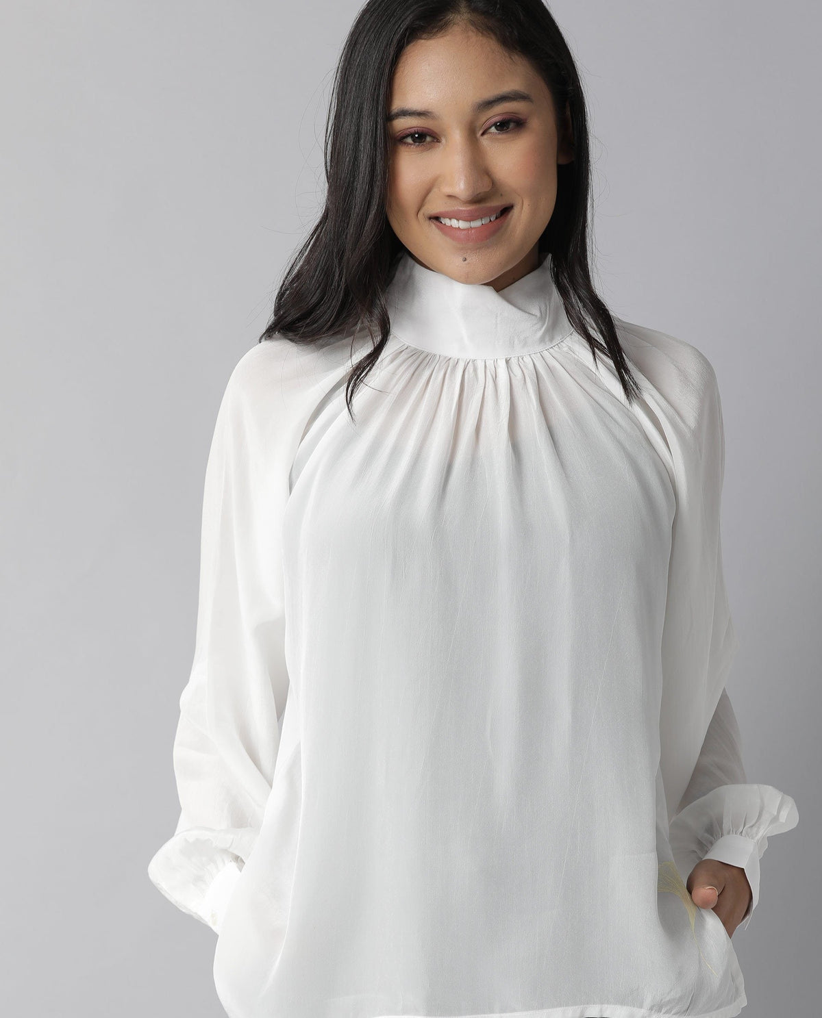 Rareism Women Domino White Top Full Sleeves Solid