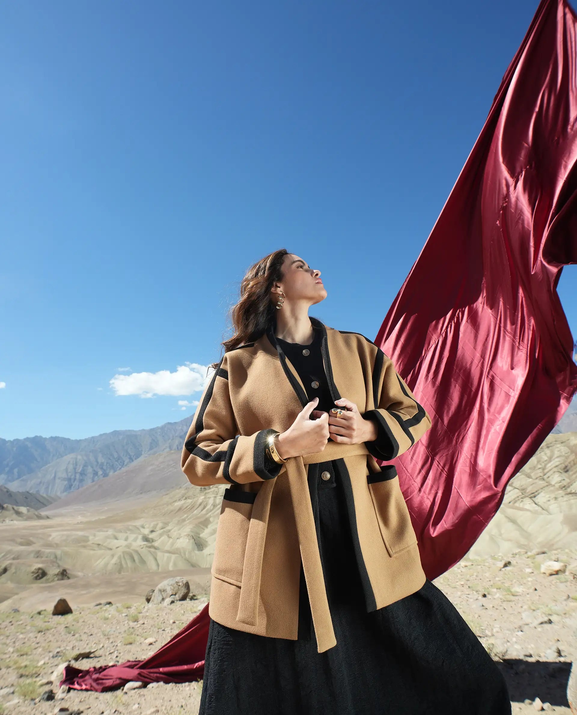 Rareism Women's Contra Tan Polyester Crew Neck Regular Fit Plain Jacket