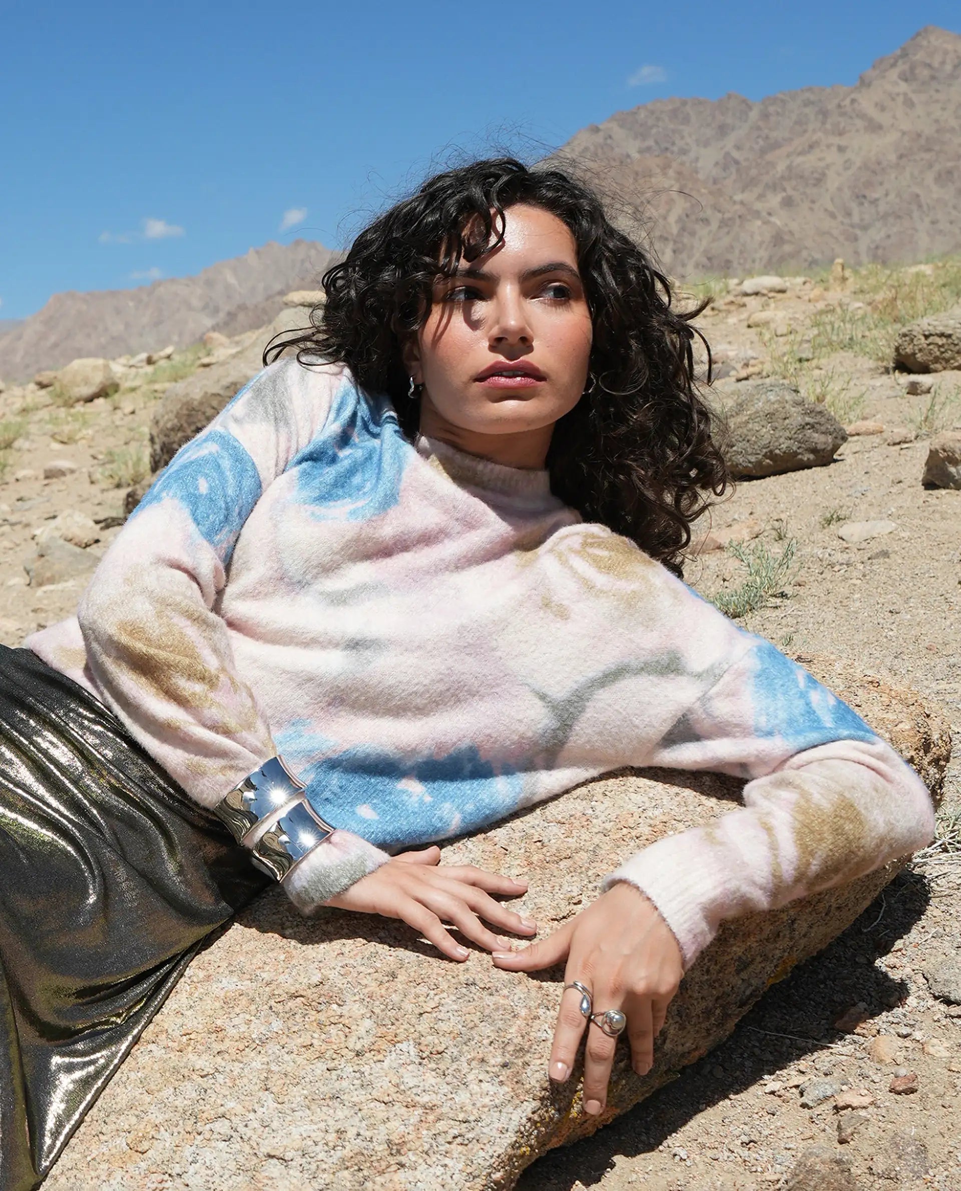 Rareism Women's Siril Dusky Multi Acrylic Blend Crew Neck Relaxed Fit Sweater