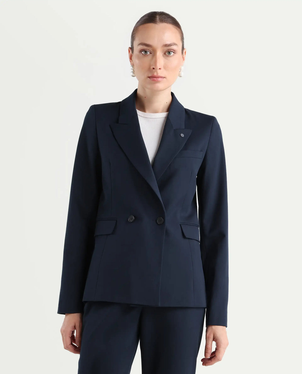 Rareism Women's Dublo Navy Polyester Blend Full Sleeve Lapel Collar Plain Blazer