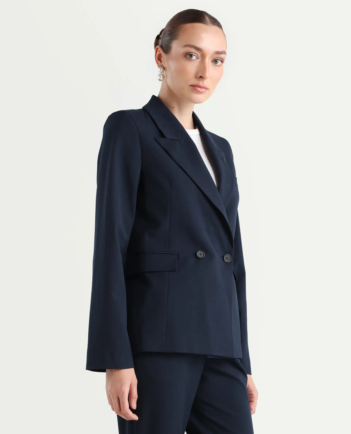 Rareism Women's Dublo Navy Polyester Blend Full Sleeve Lapel Collar Plain Blazer