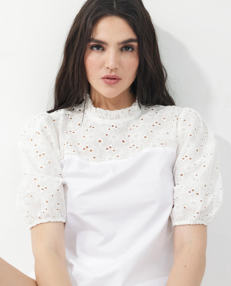 Rareism Women Dunzon White Cotton Fabric Regular Sleeves Collared Neck Solid Regular Length Top