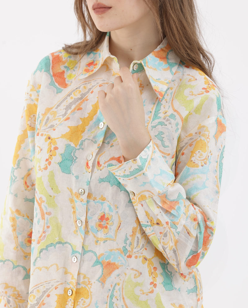 Rareism Women Egor Fluorescent Multi Cotton Fabric Full Sleeves Button Closure Collar Regular Fit Paisley Print Shirt