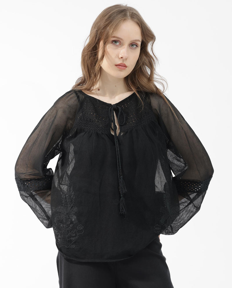 Rareism Womens Ela Black Top Dyed