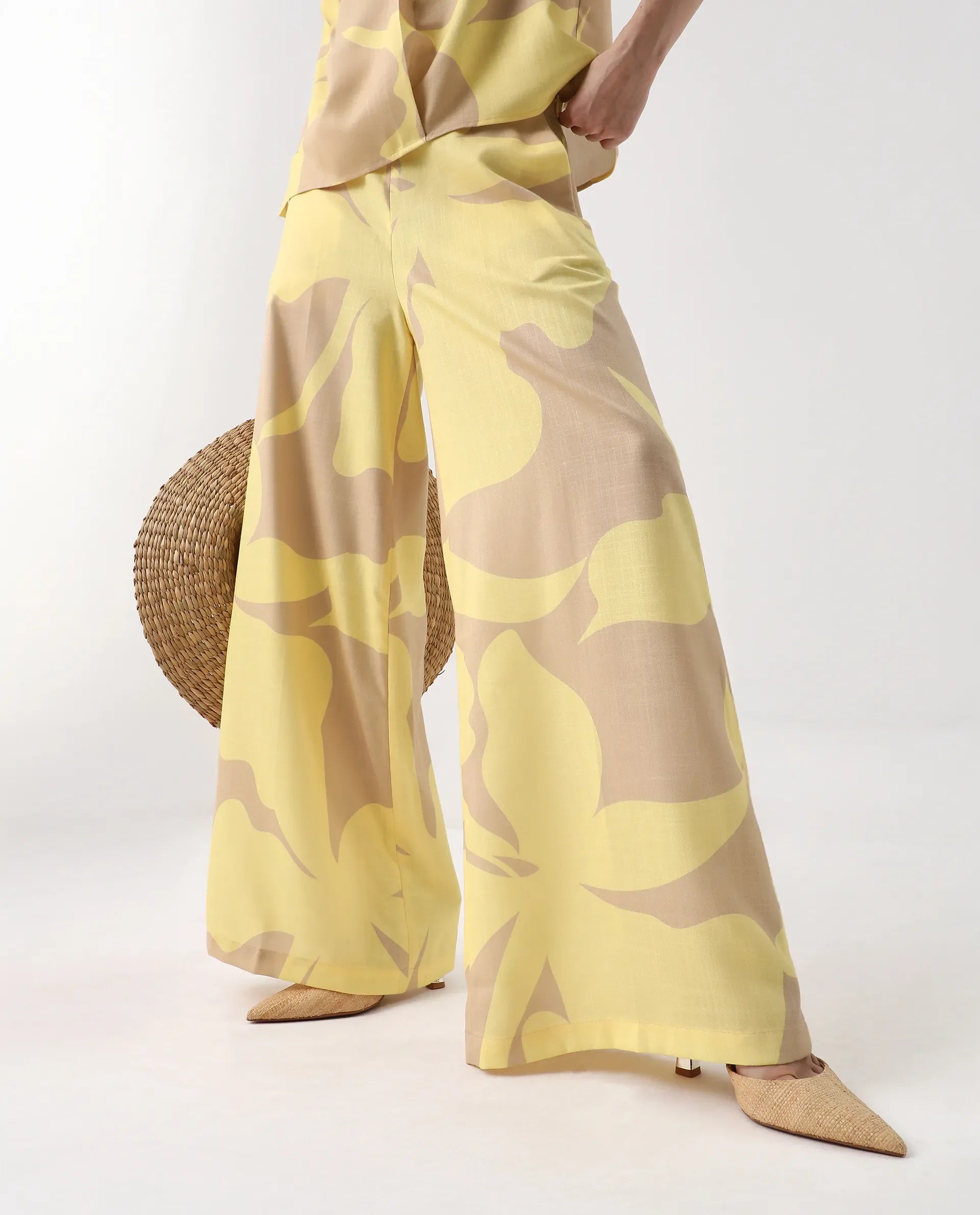 Rareism Women's Elana B Multi Polyester Wide Ankle Length Printed Trouser