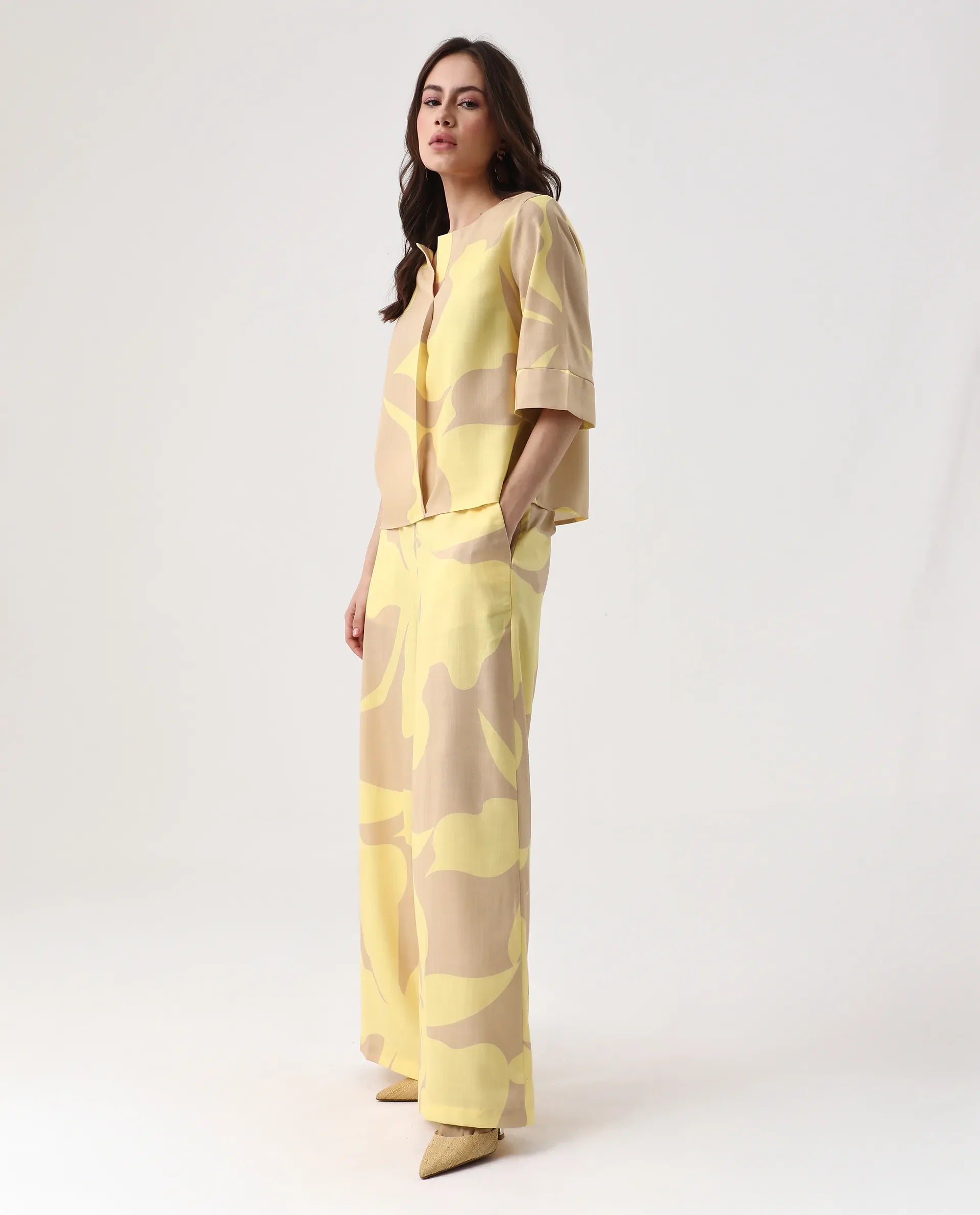 Rareism Women's Elana B Multi Polyester Wide Ankle Length Printed Trouser