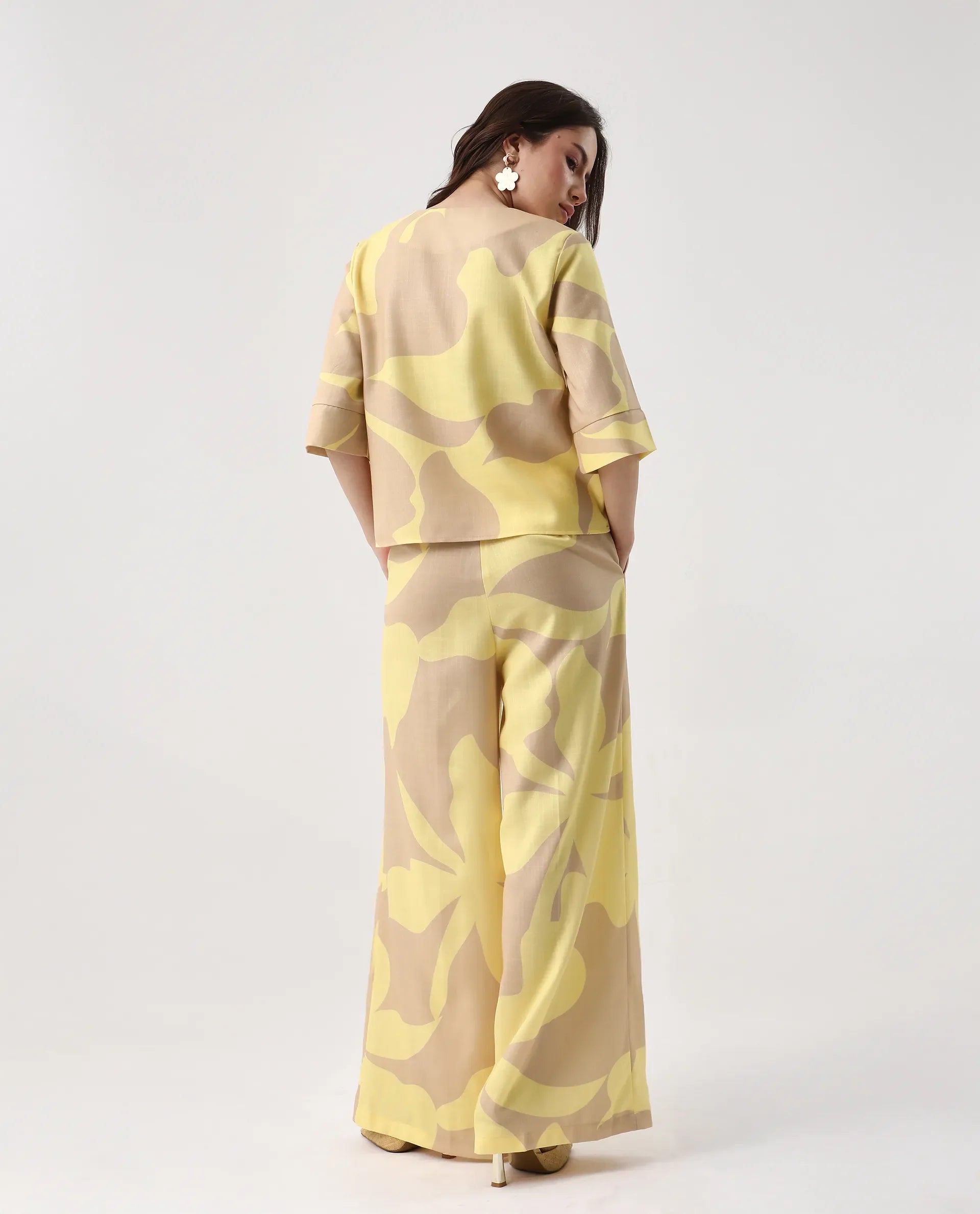 Rareism Women's Elana B Multi Polyester Wide Ankle Length Printed Trouser