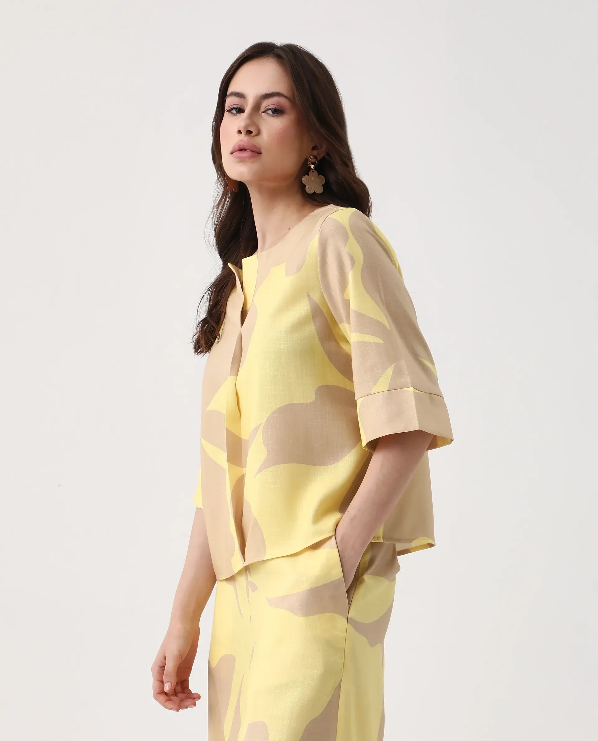 Rareism Women's Elana T Multi Polyester Crew Neck Regular Fit Top