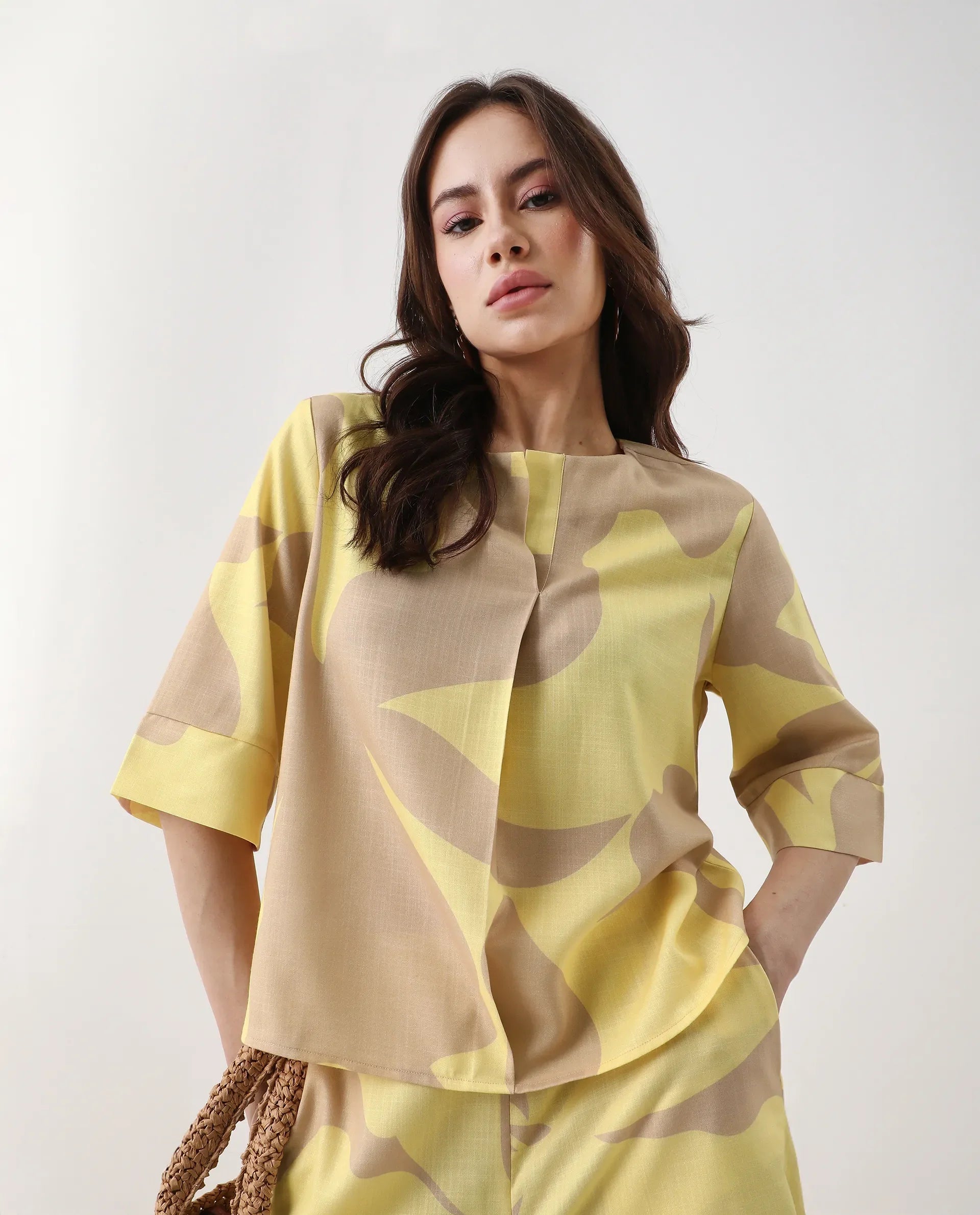 Rareism Women's Elana T Multi Polyester Crew Neck Regular Fit Top