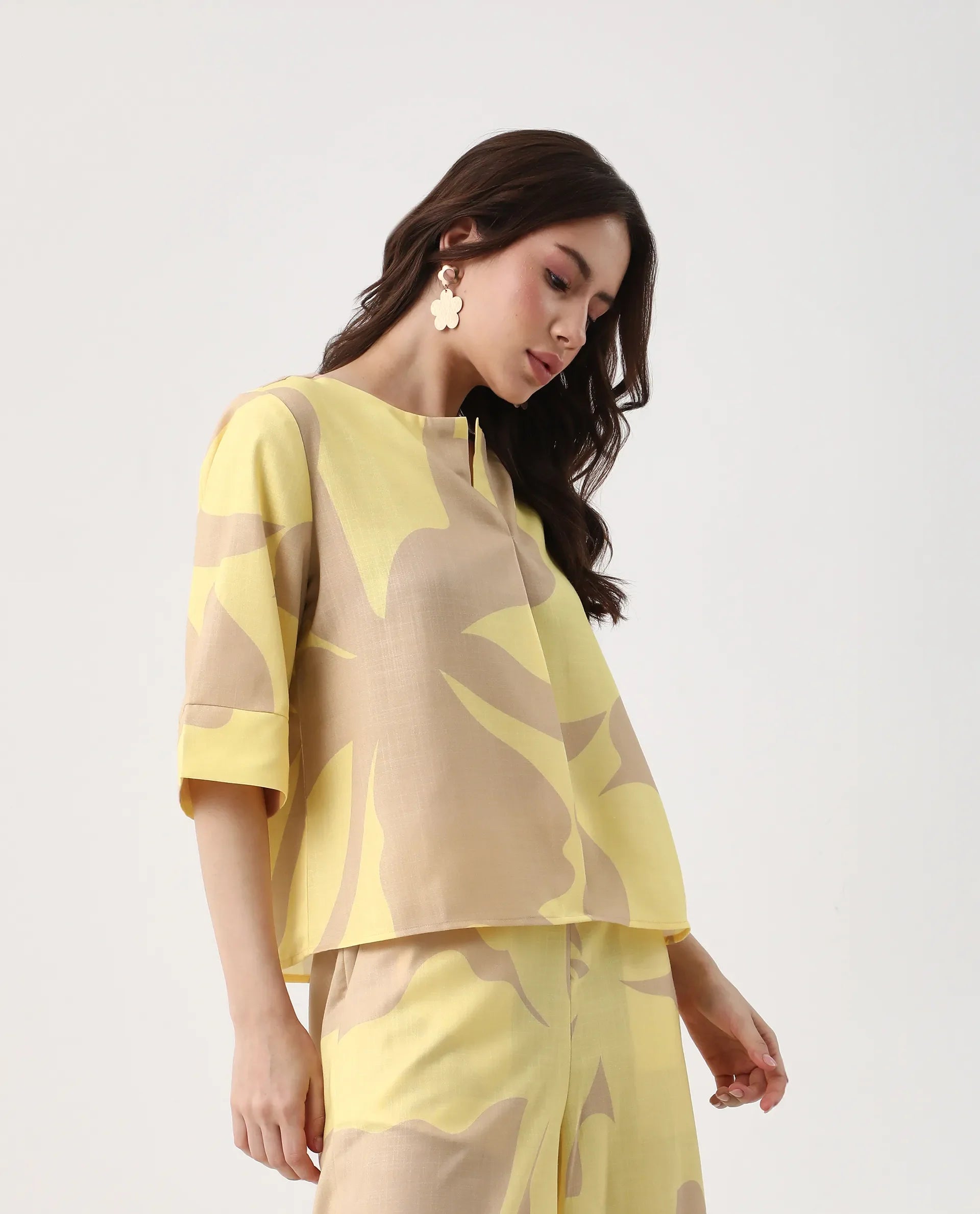 Rareism Women's Elana T Multi Polyester Crew Neck Regular Fit Top