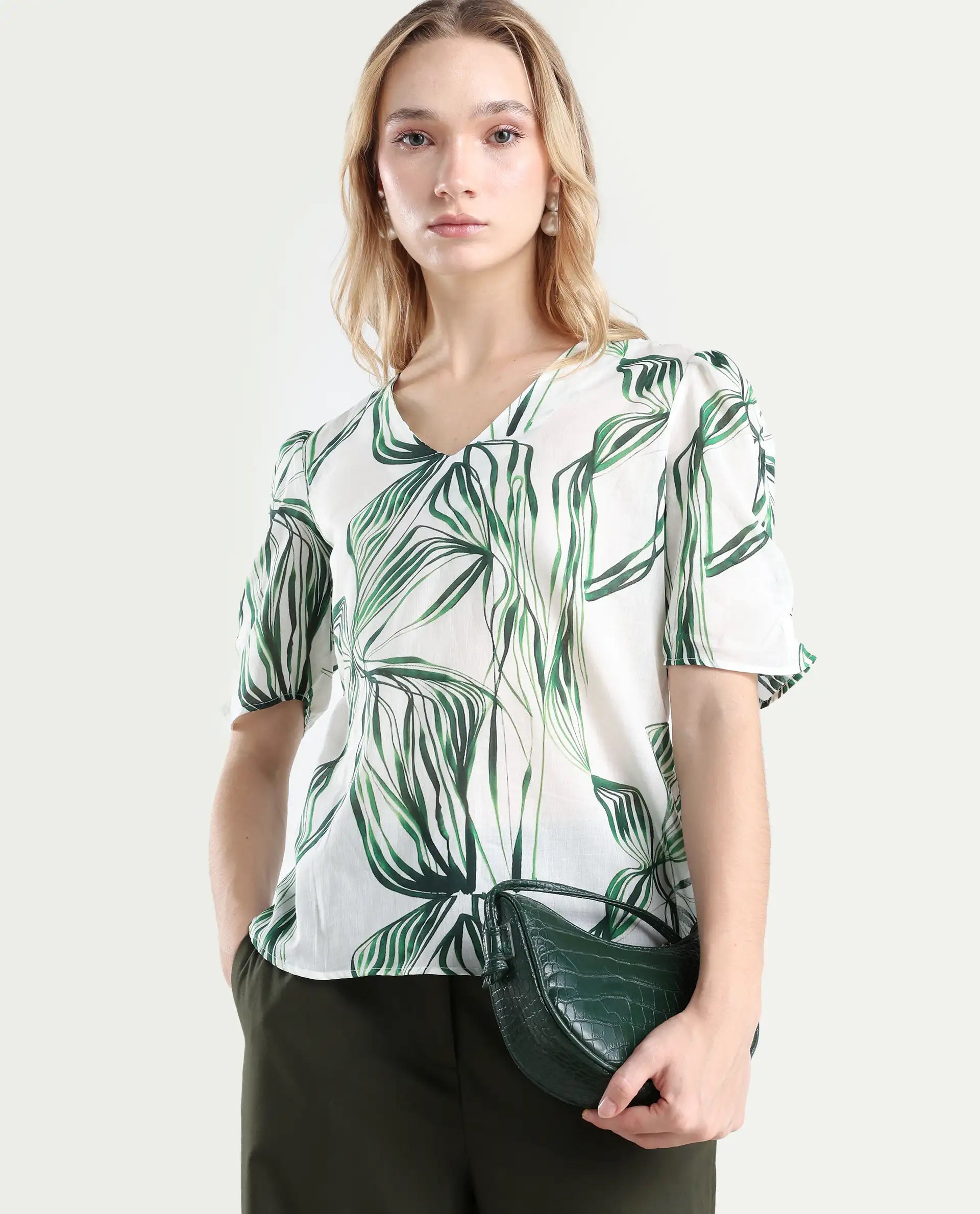 Rareism Women Elary Dark Olive Viscose Blend Button Closure Wide Leg Fit Plain Trouser