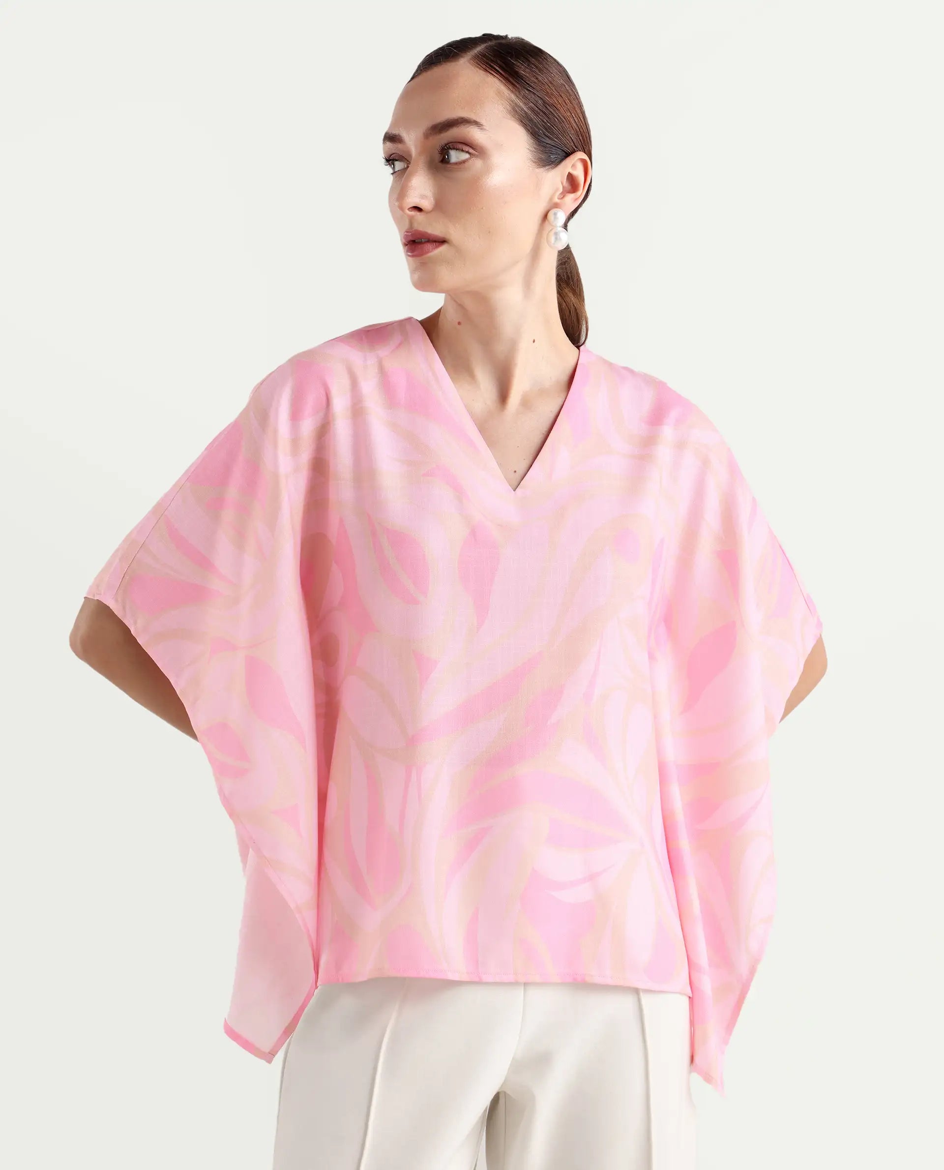 Rareism Women's Eleto Light Pink Polyester V-Neck Regular Fit Top