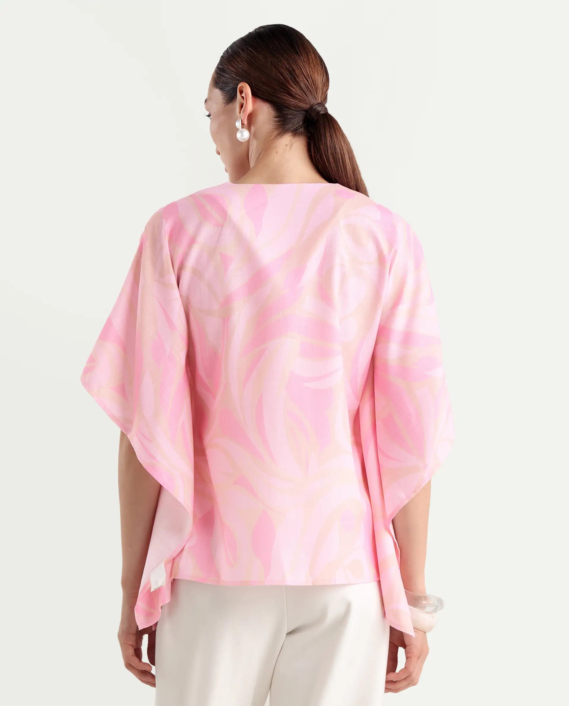 Rareism Women's Eleto Light Pink Polyester V-Neck Regular Fit Top