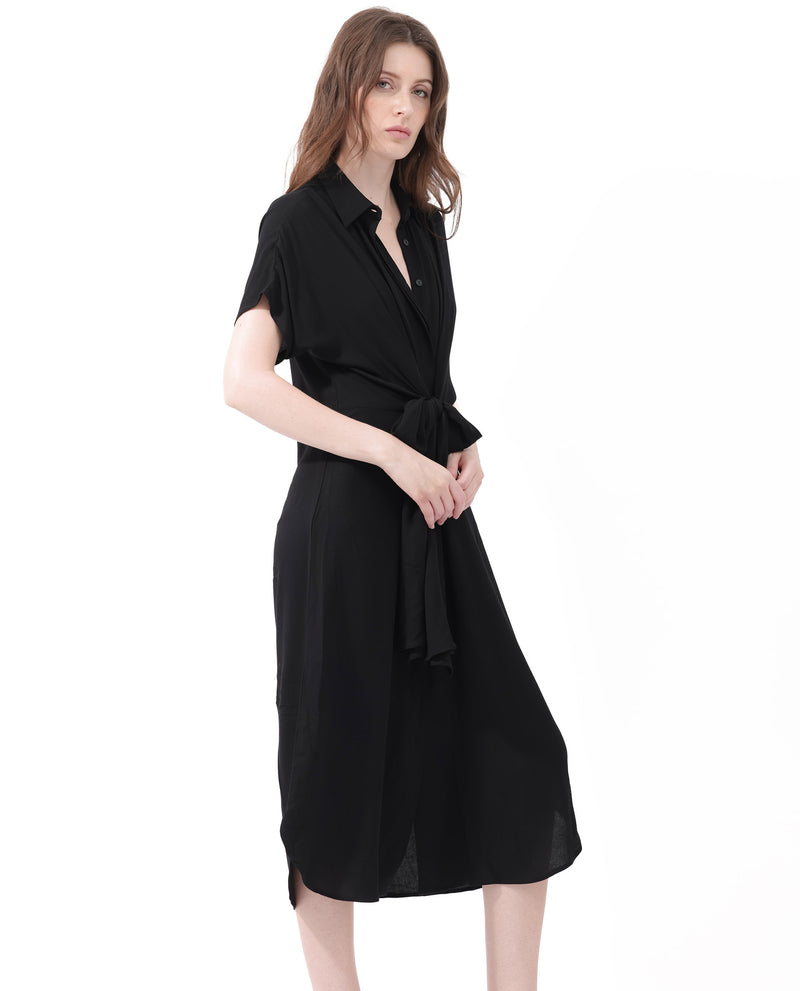 Rareism Women Ella Black Dress Short Sleeve Solid