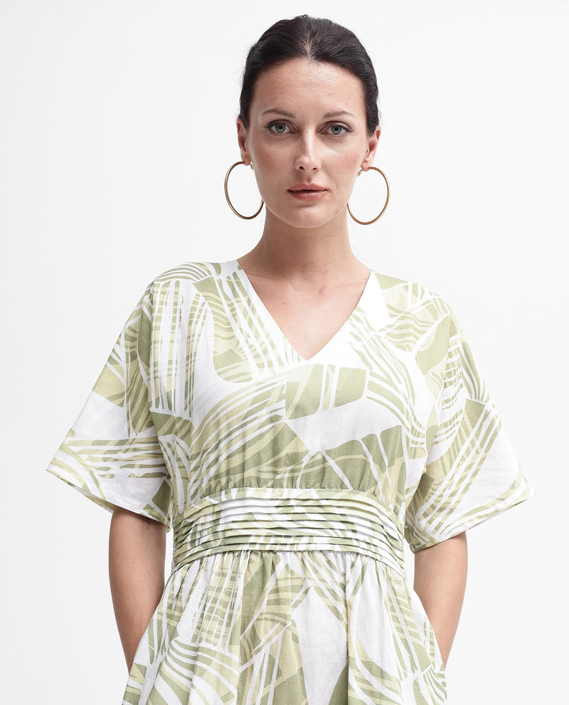 Rareism Women Eltuz Light Green Extended Sleeves V-Neck  Fit And Flare Maxi Abstract Print Dress